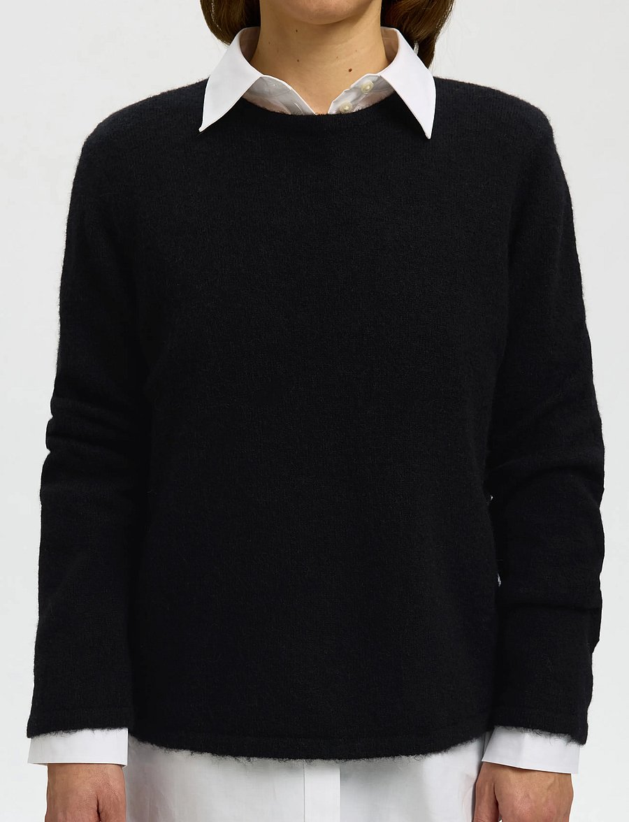 Selected - SLWLULU NEW LS KNIT O-NECK NOOS - kampsunid - black - 4