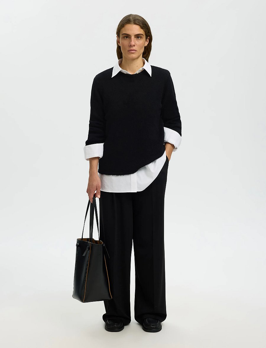 Selected - SLWLULU NEW LS KNIT O-NECK NOOS - kampsunid - black - 5
