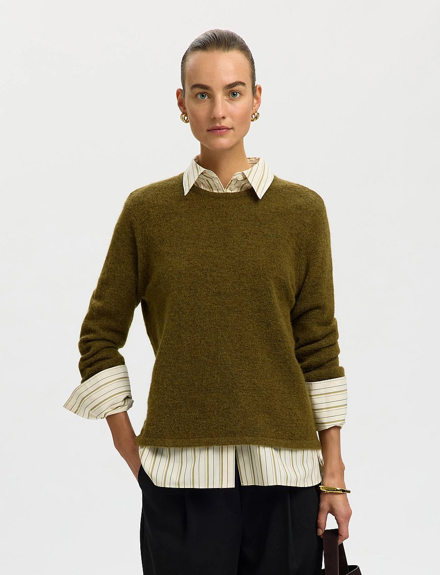 Selected - SLWLULU NEW LS KNIT O-NECK NOOS - pullover - fir green - 0