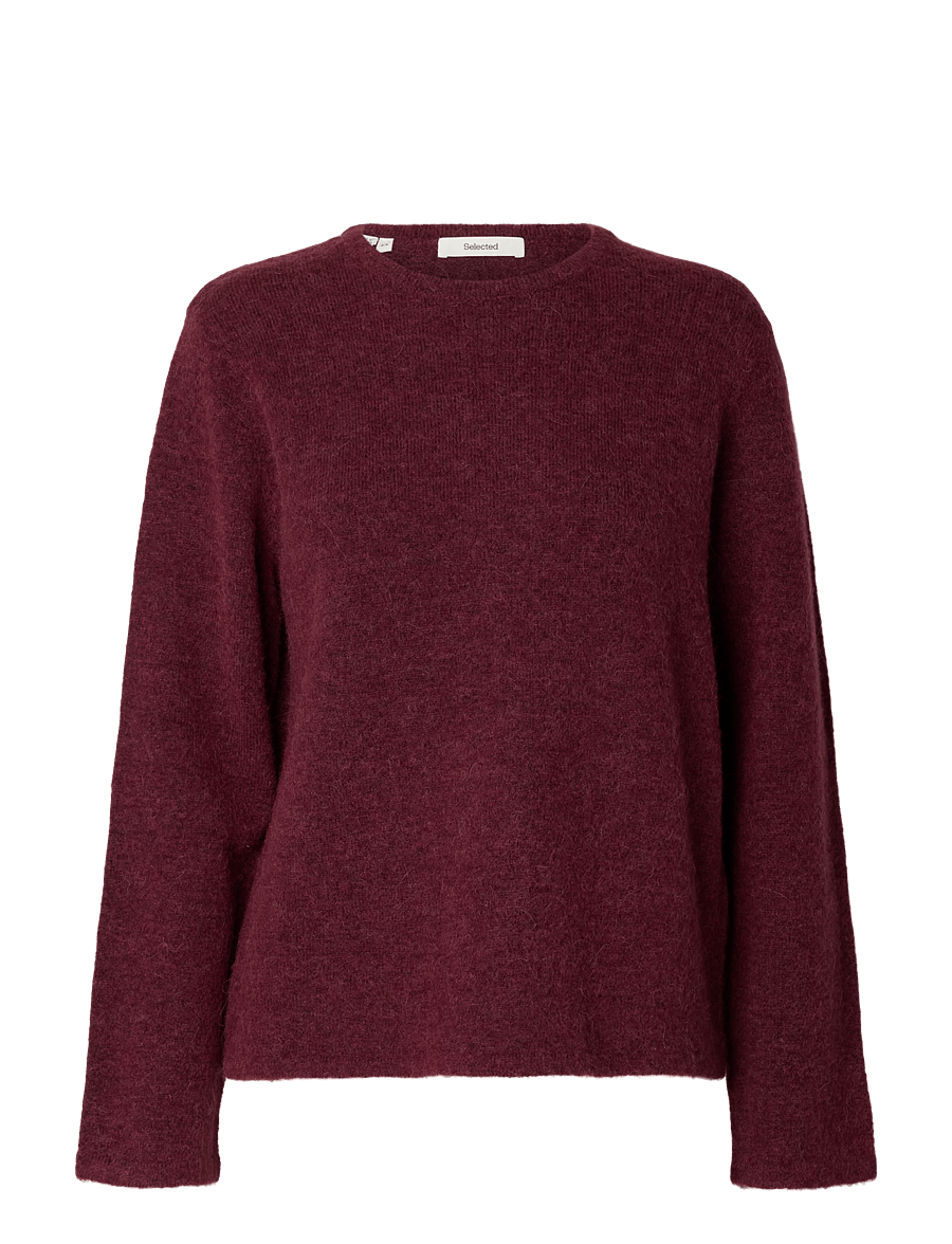 Selected - SLWLULU NEW LS KNIT O-NECK NOOS - striktrøjer - tawny port - 1