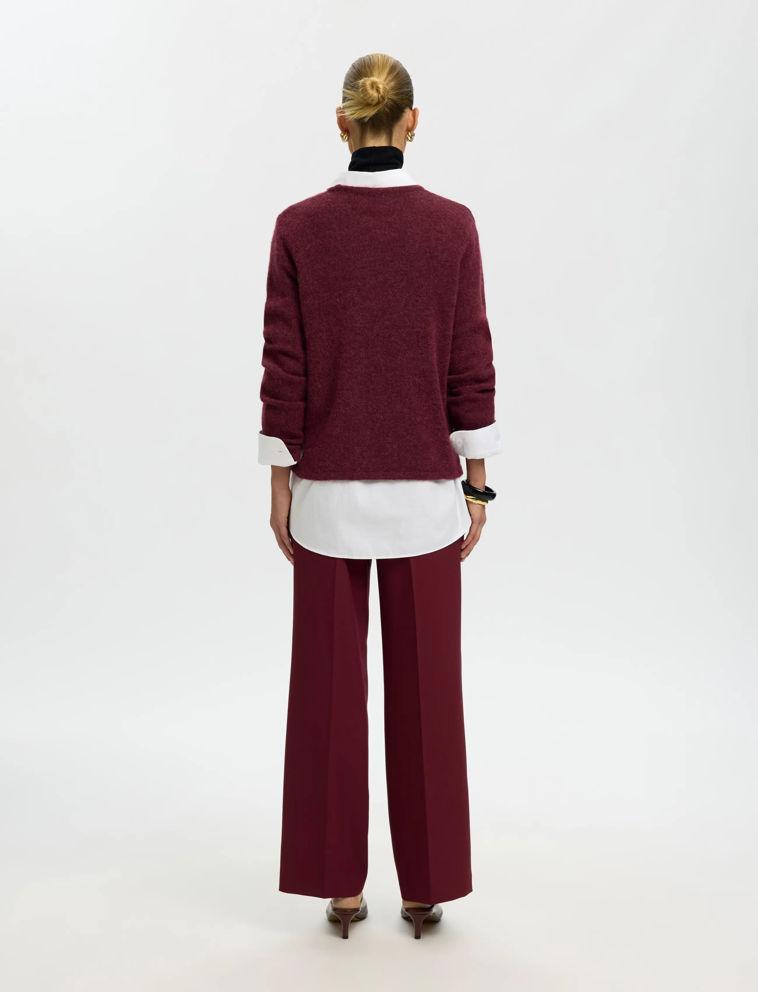 Selected - SLWLULU NEW LS KNIT O-NECK NOOS - jumpers - tawny port - 2