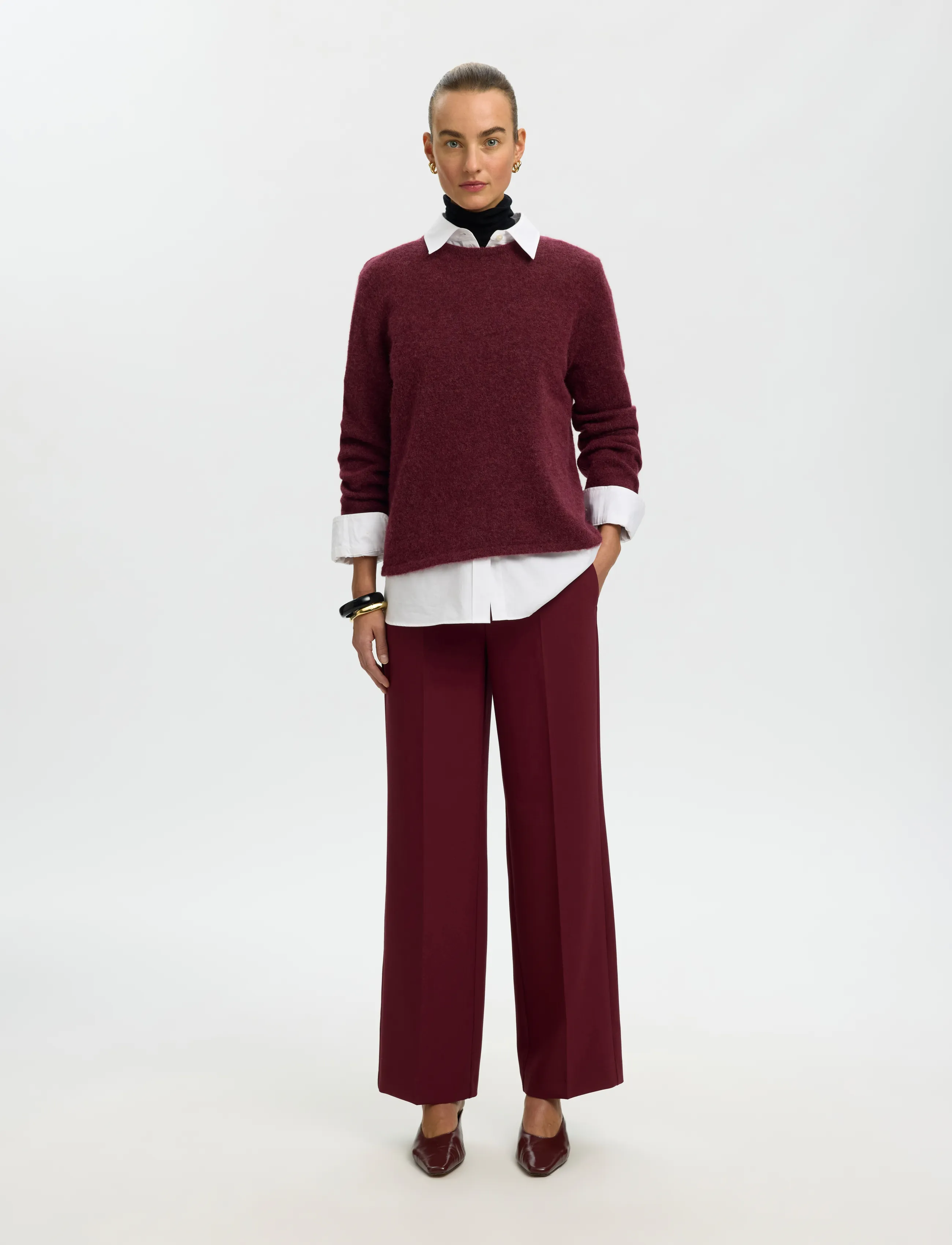 Selected - SLWLULU NEW LS KNIT O-NECK NOOS - jumpers - tawny port - 3