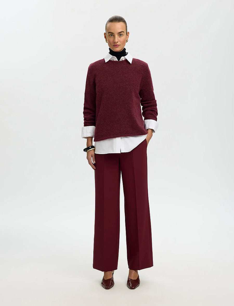 Selected - SLWLULU NEW LS KNIT O-NECK NOOS - striktrøjer - tawny port - 3