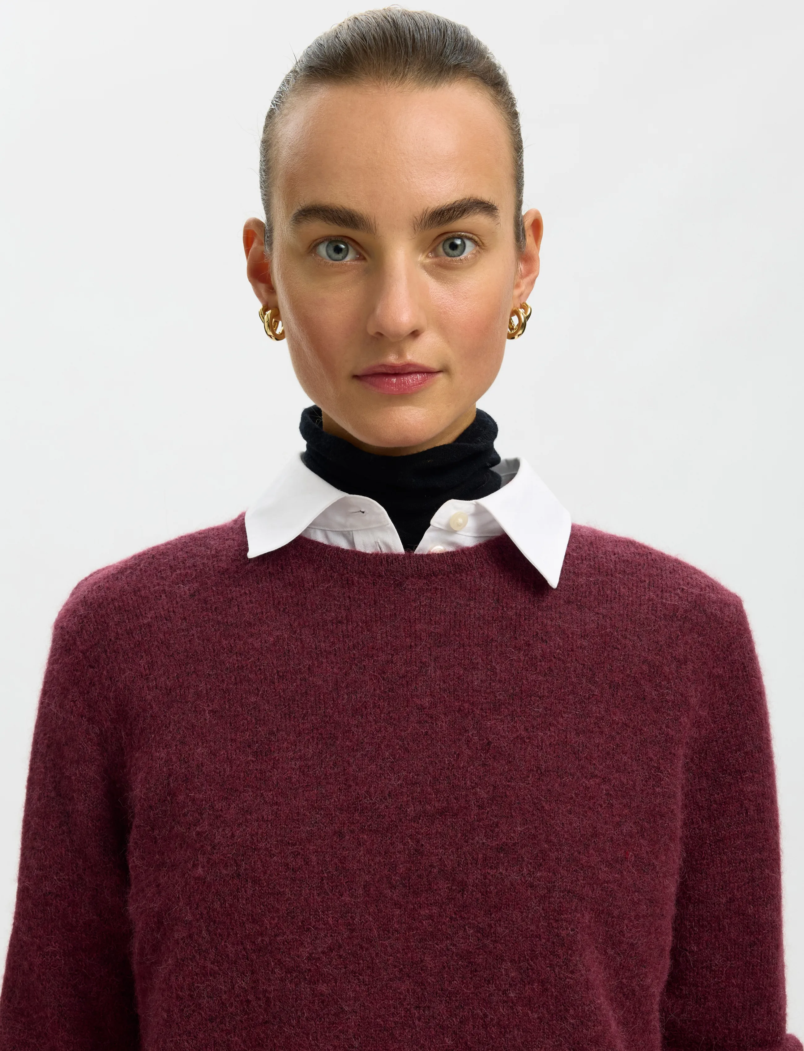 Selected - SLWLULU NEW LS KNIT O-NECK NOOS - jumpers - tawny port - 4