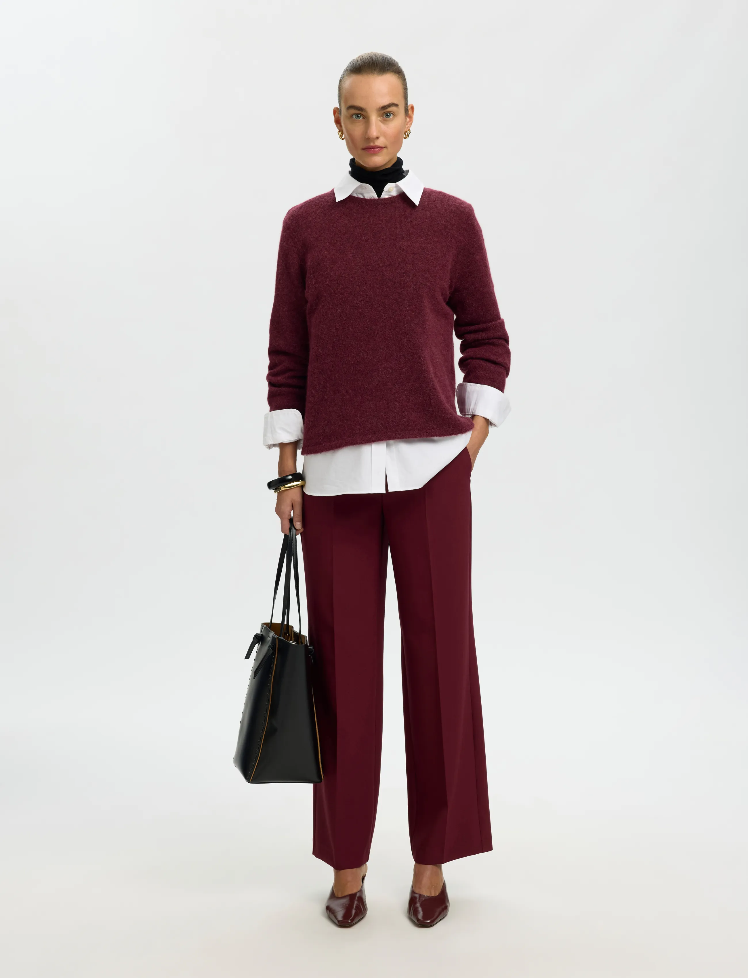 Selected - SLWLULU NEW LS KNIT O-NECK NOOS - jumpers - tawny port - 5
