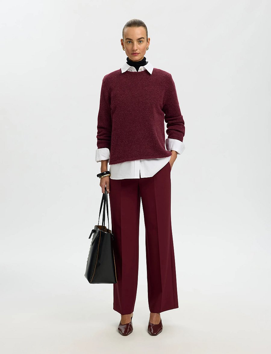 Selected - SLWLULU NEW LS KNIT O-NECK NOOS - striktrøjer - tawny port - 5