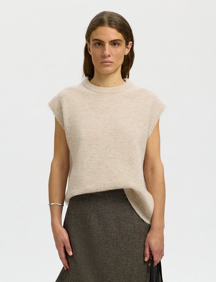 Selected - SLWLULU SL KNIT VEST NOOS - strickwesten - birch - 0