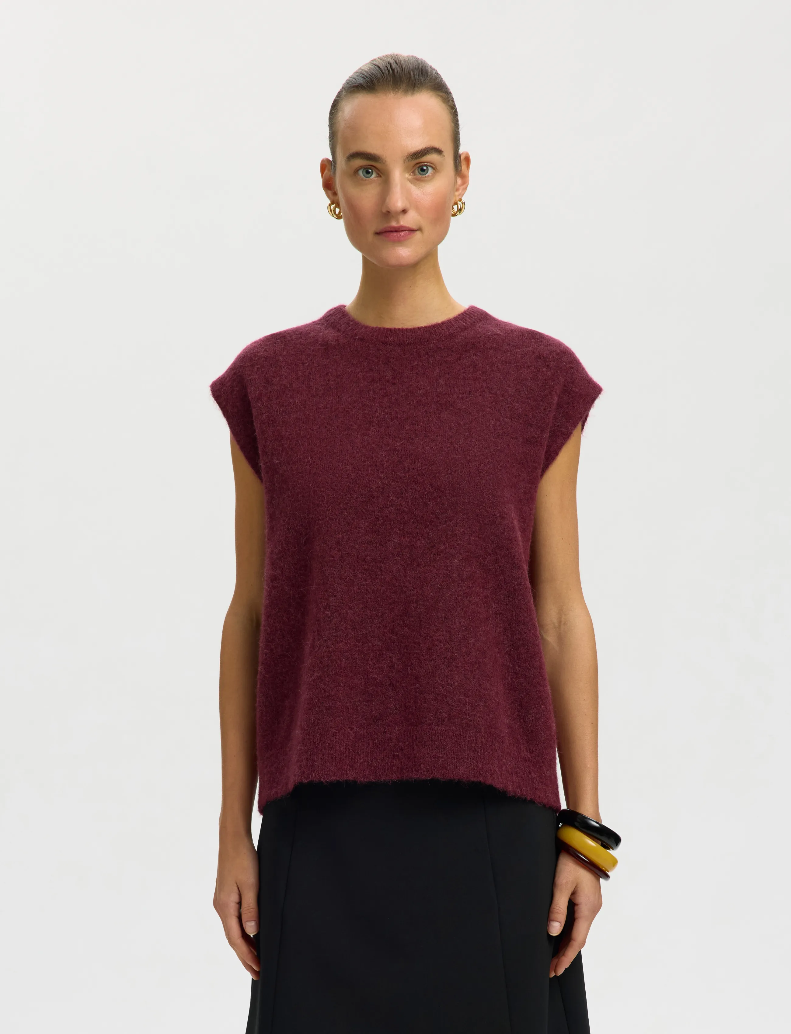 Selected Slwlulu Sl Knit Vest Noos, XXL, Burgundy, Veste > Strikkede Veste, Dame