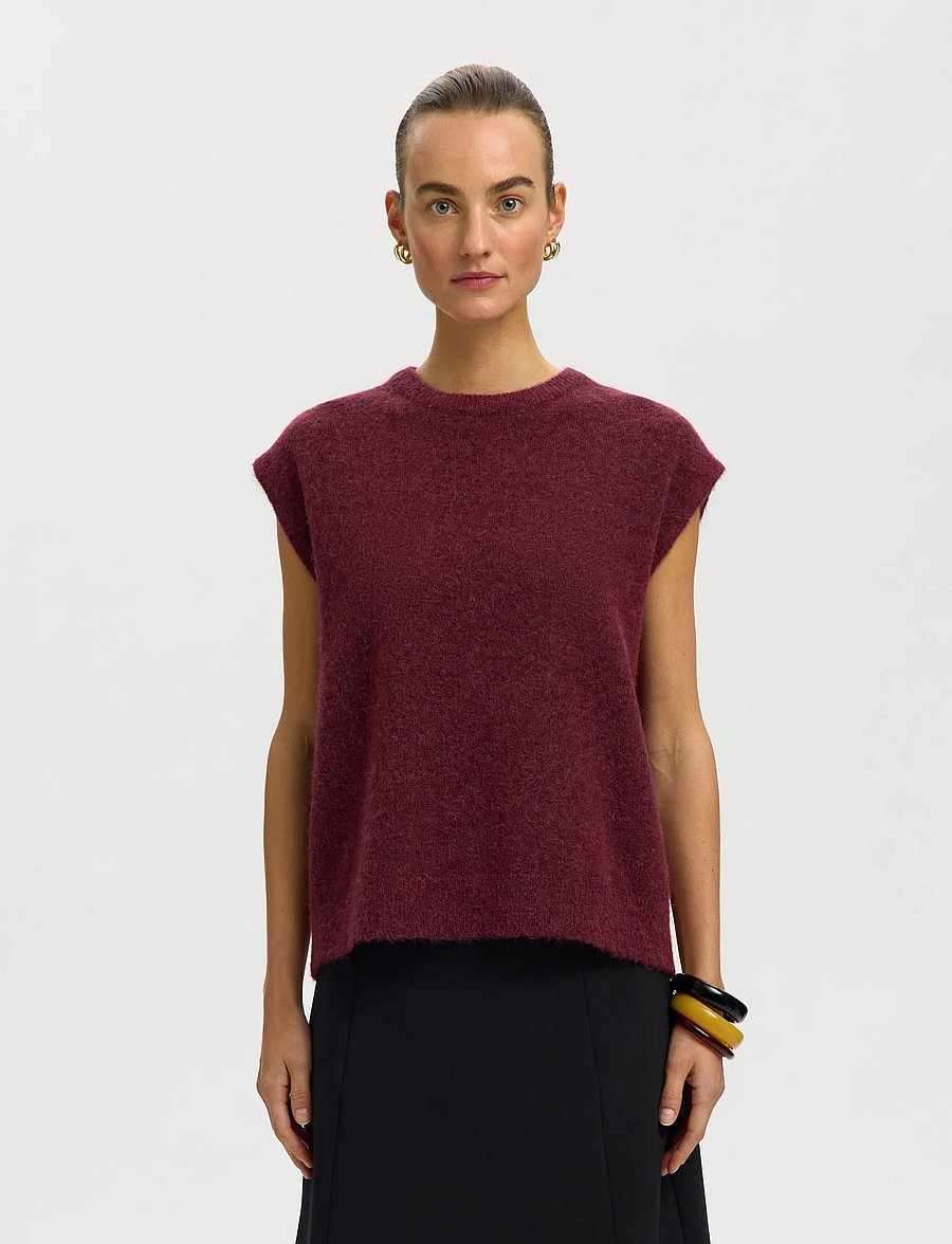 Selected - SLWLULU SL KNIT VEST NOOS - strickwesten - tawny port - 0