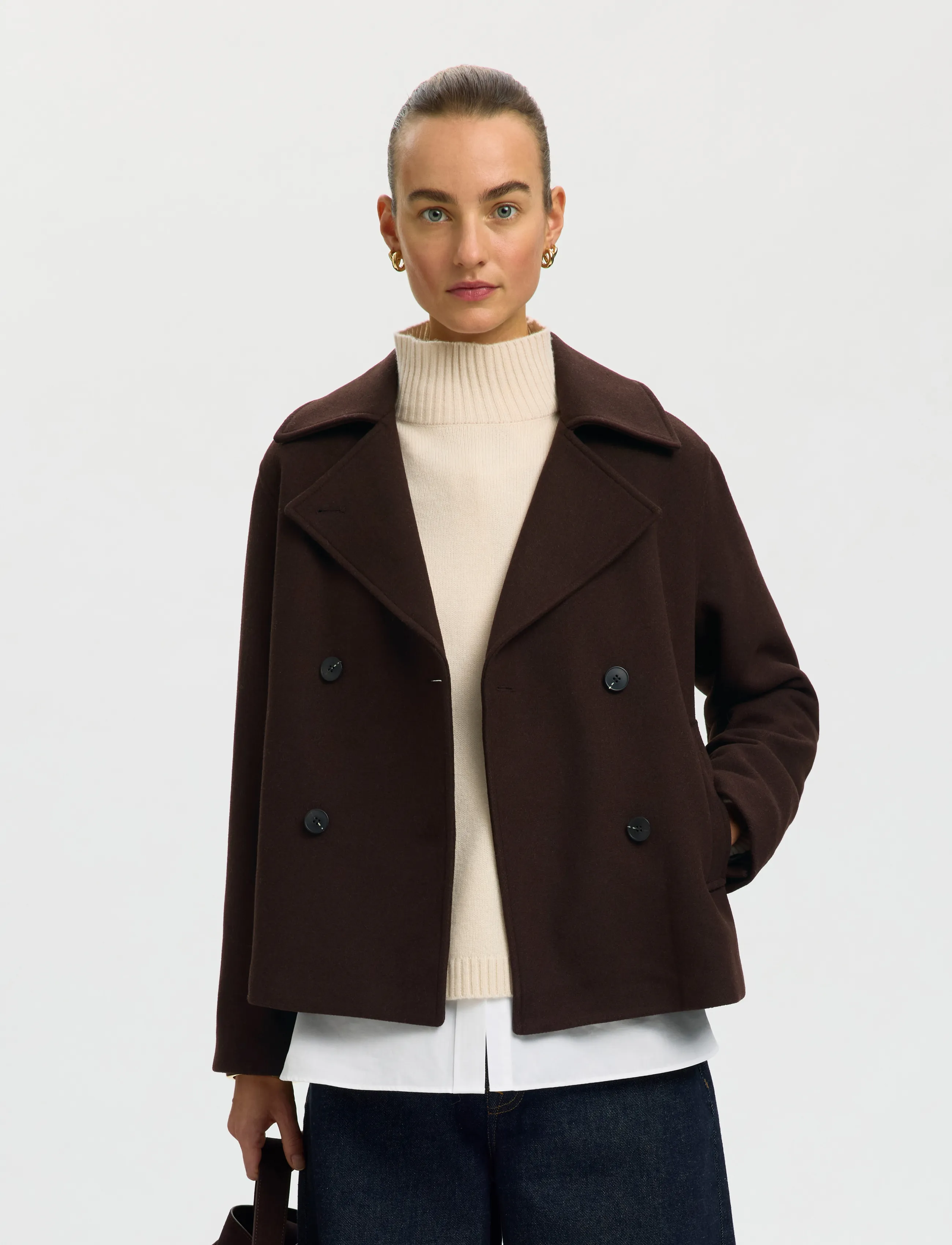 Selected SLWZIA-ALMA WOOL BLEND JACKET NOOS - Jackor & Kappor - DELICIOSO / brown