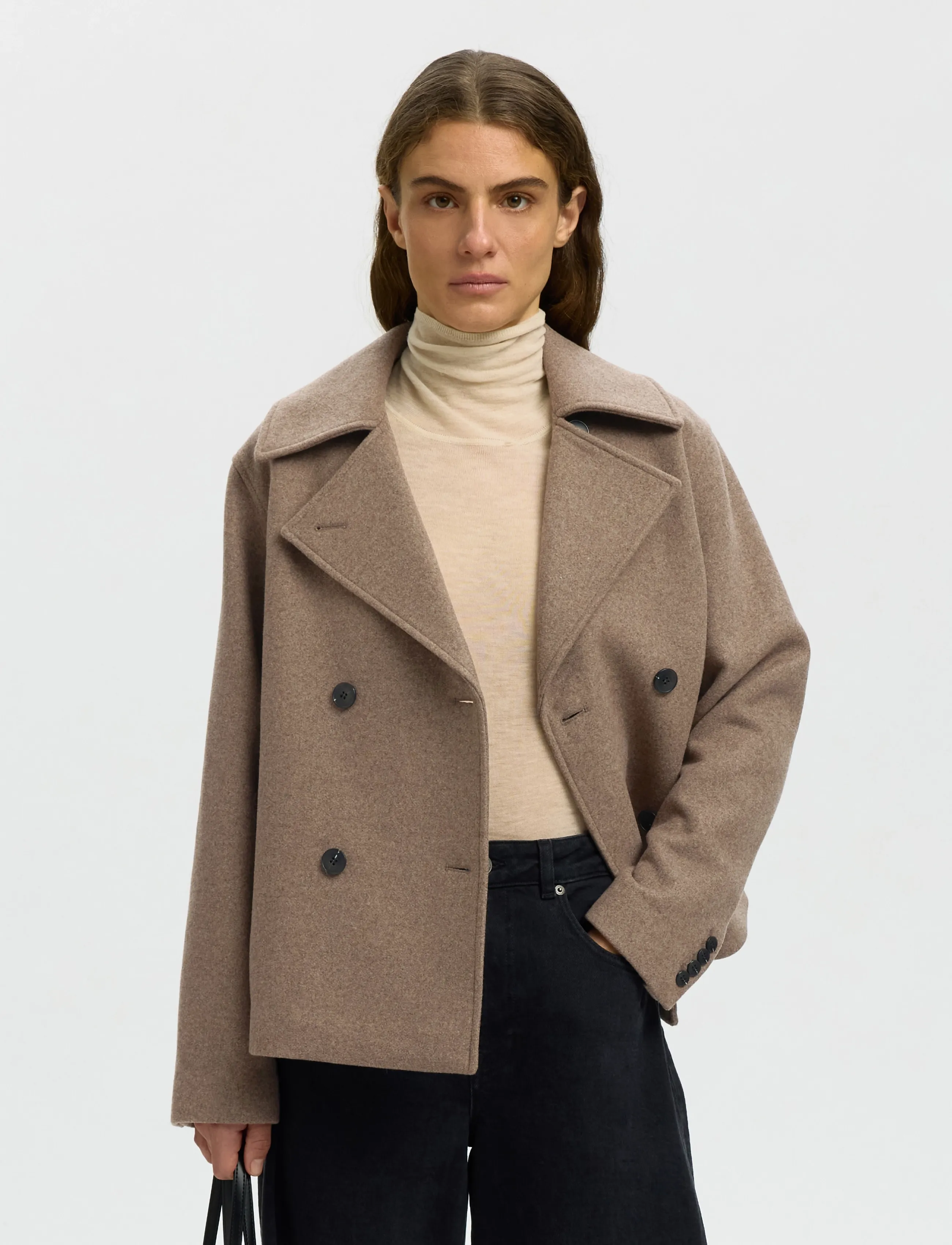Selected SLWZIA-ALMA WOOL BLEND JACKET NOOS - Tøj - FALLEN ROCK / beige