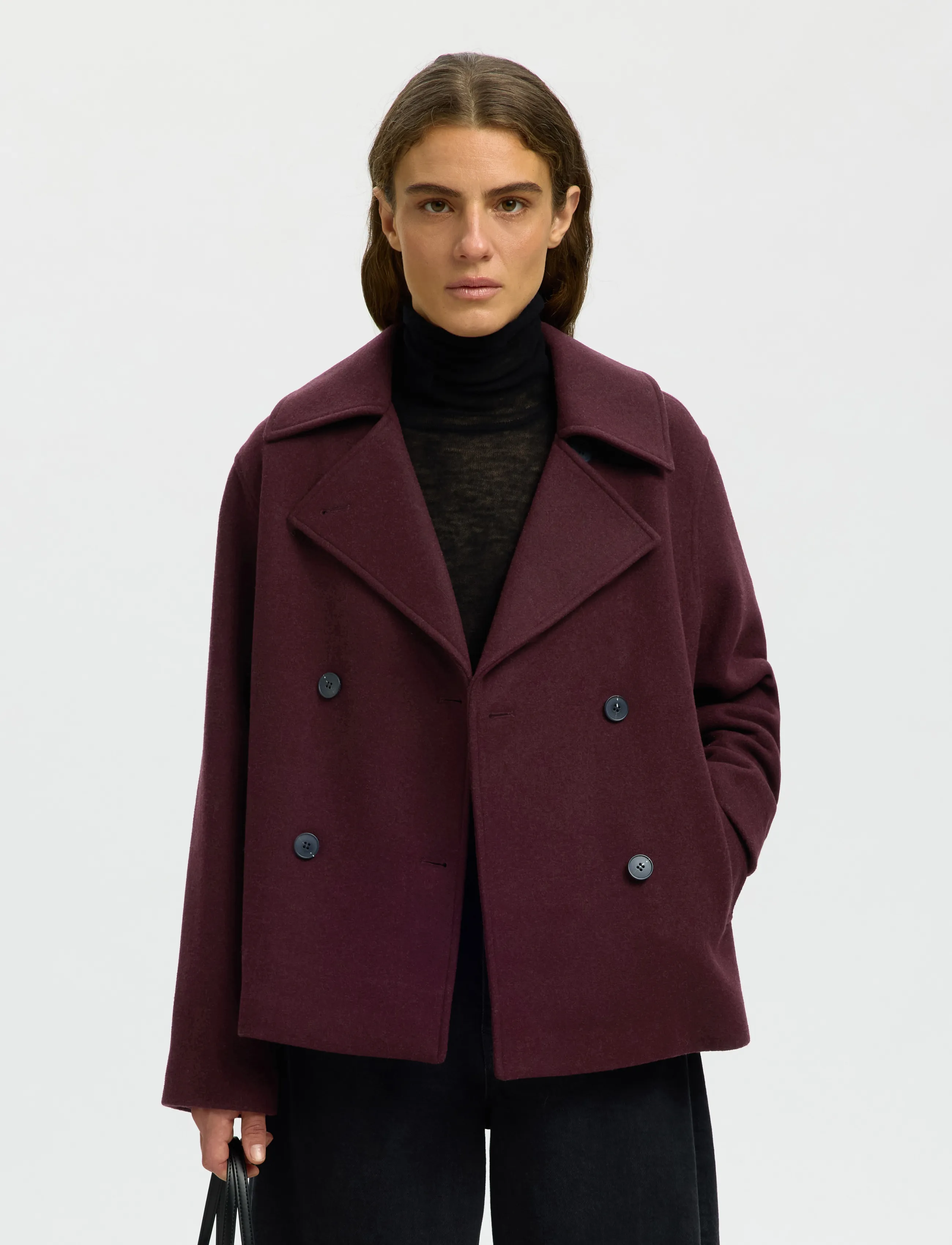 Selected SLWZIA-ALMA WOOL BLEND JACKET NOOS - Kläder - TAWNY PORT / burgundy