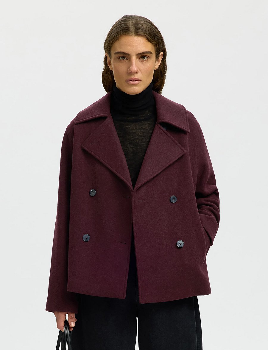 Selected - SLWZIA-ALMA WOOL BLEND JACKET NOOS - ulljackor - tawny port - 0