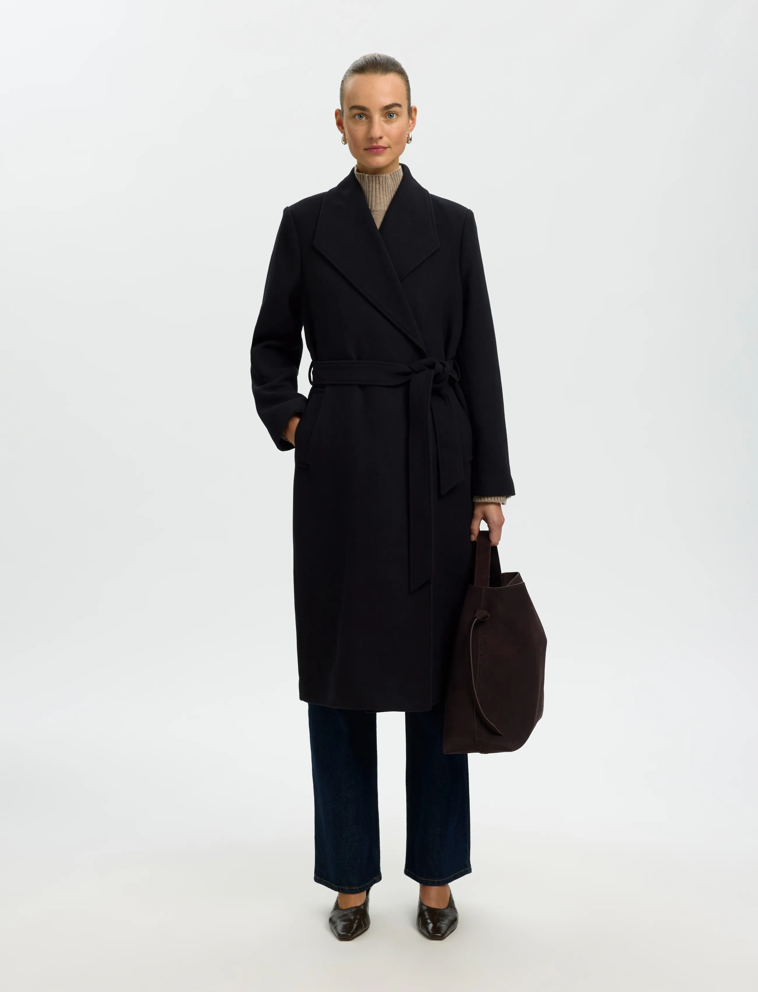 Selected SLWZIA-ROSA WOOL BLEND COAT NOOS - Mäntel - BLACK / black