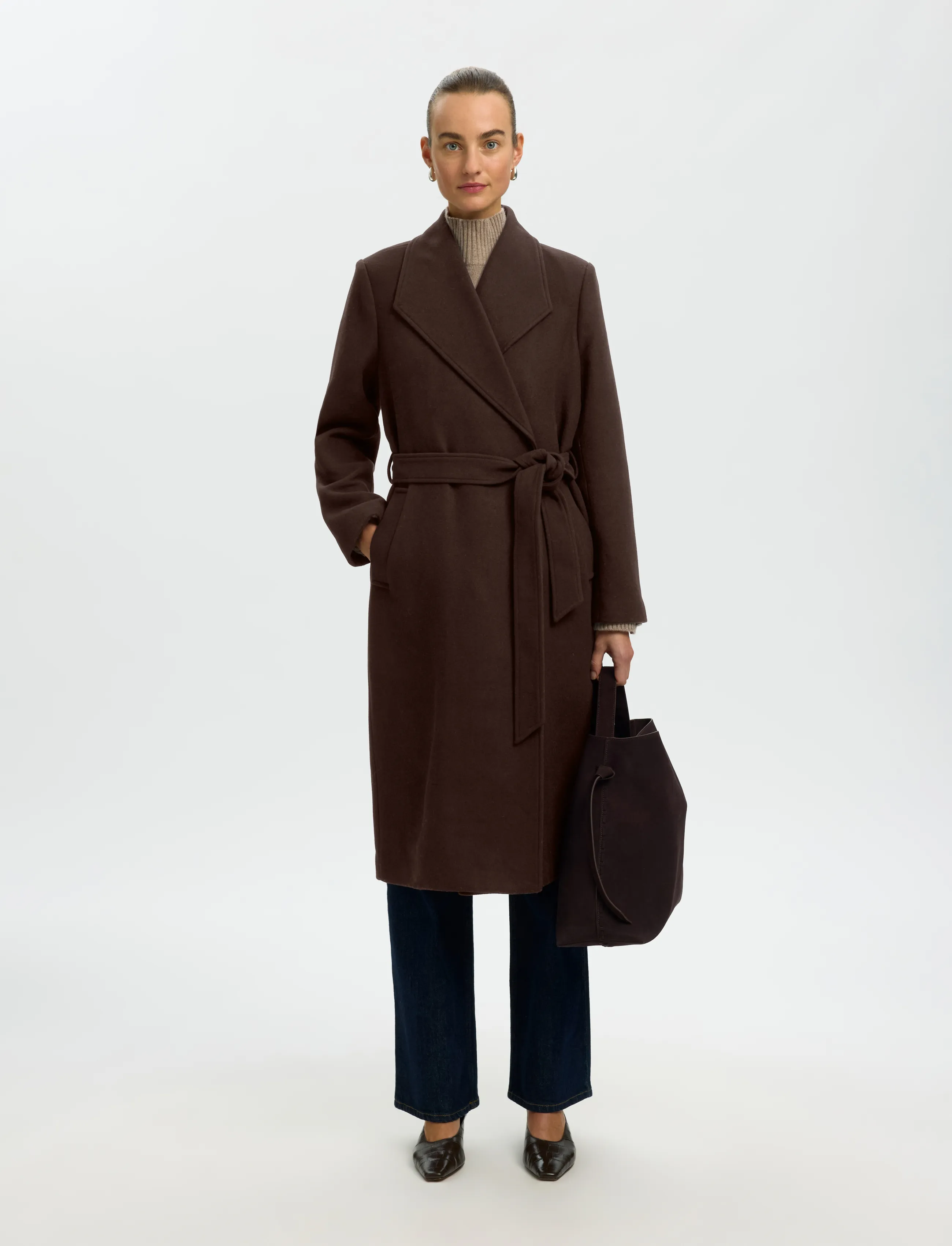 Selected SLWZIA-ROSA WOOL BLEND COAT NOOS - Mantlid - DELICIOSO / brown