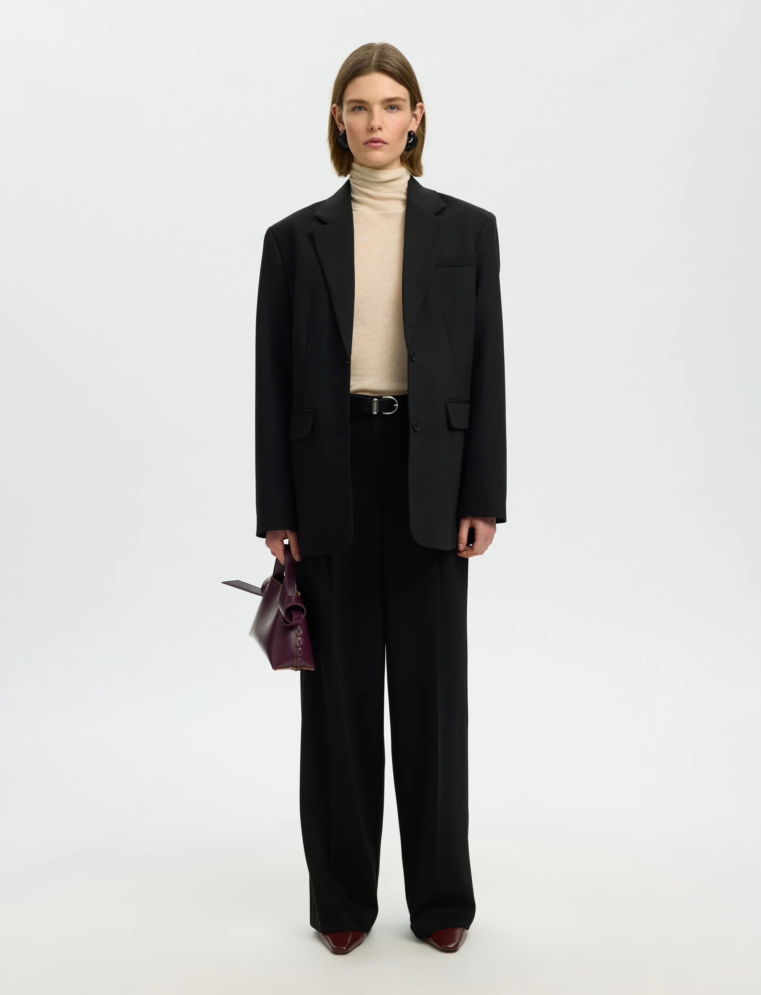 Selected - SLWOVERSIZED MARA WOOL BLEND BLAZER NOOS - black - 4