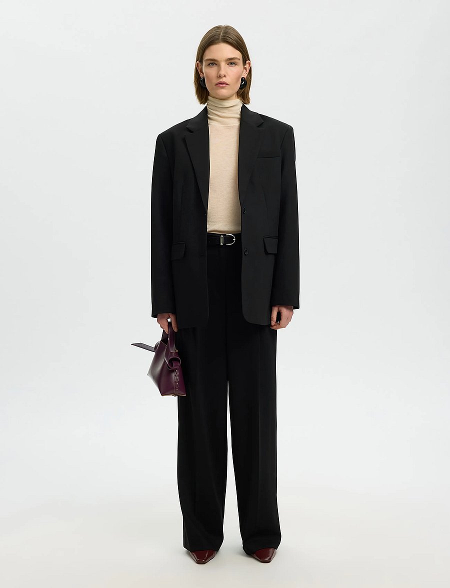 Selected - SLWOVERSIZED MARA WOOL BLEND BLAZER NOOS - black - 4