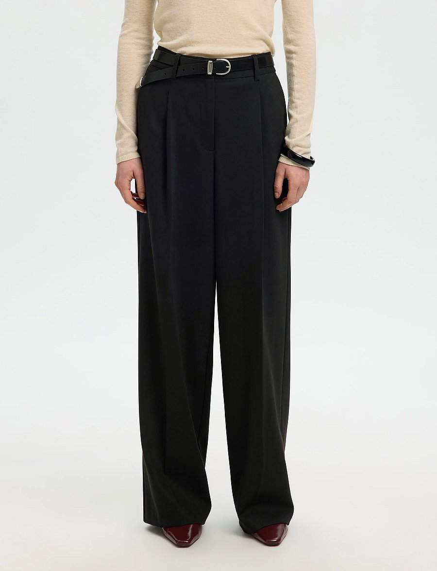 Selected - SLWWIDE MARA WOOL BLEND HW PANT NOOS - anzugshosen - black - 0