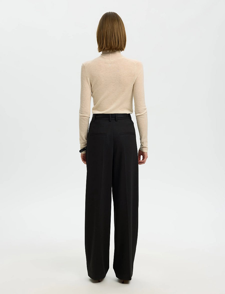 Selected - SLWWIDE MARA WOOL BLEND HW PANT NOOS - anzugshosen - black - 2