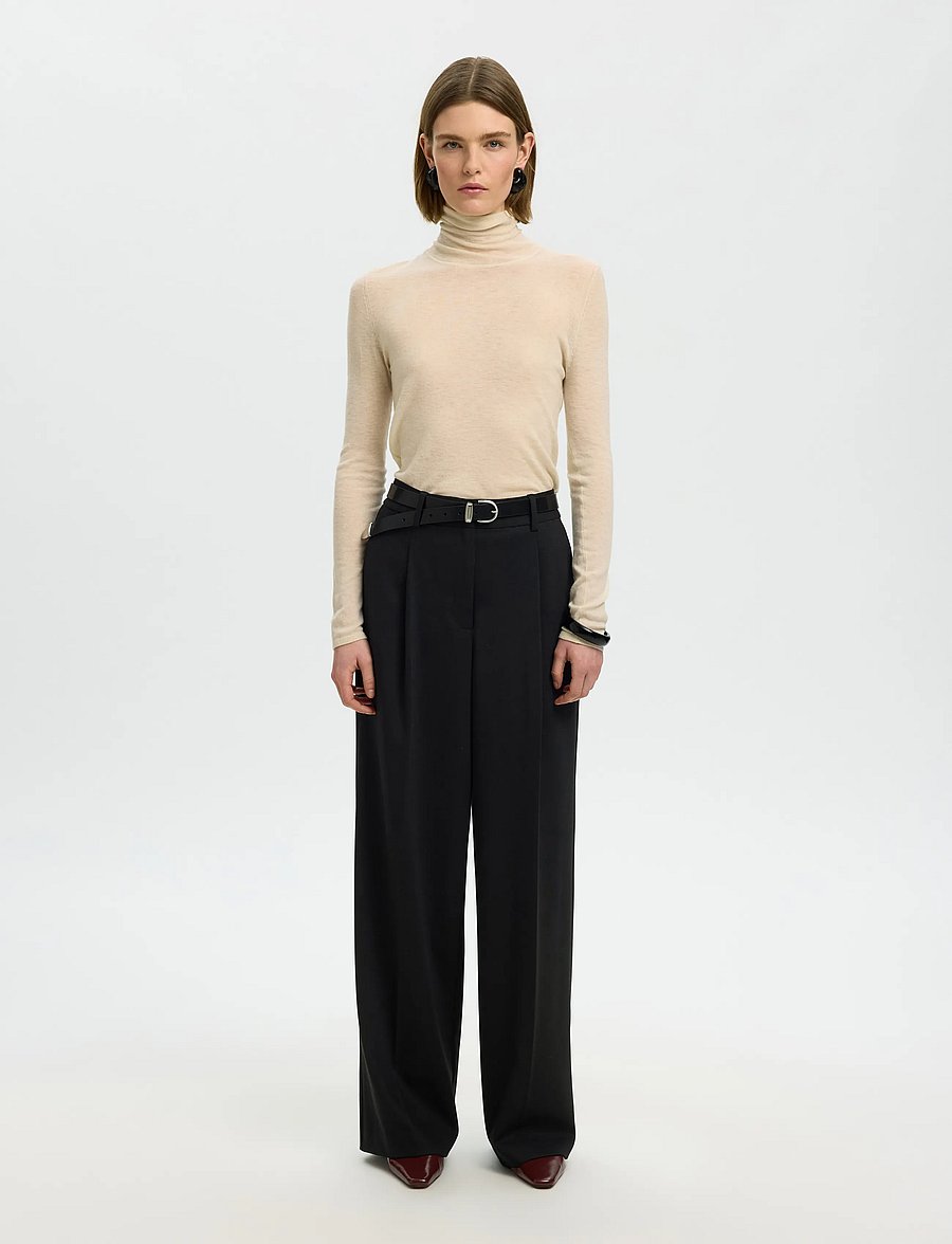 Selected - SLWWIDE MARA WOOL BLEND HW PANT NOOS - anzugshosen - black - 3