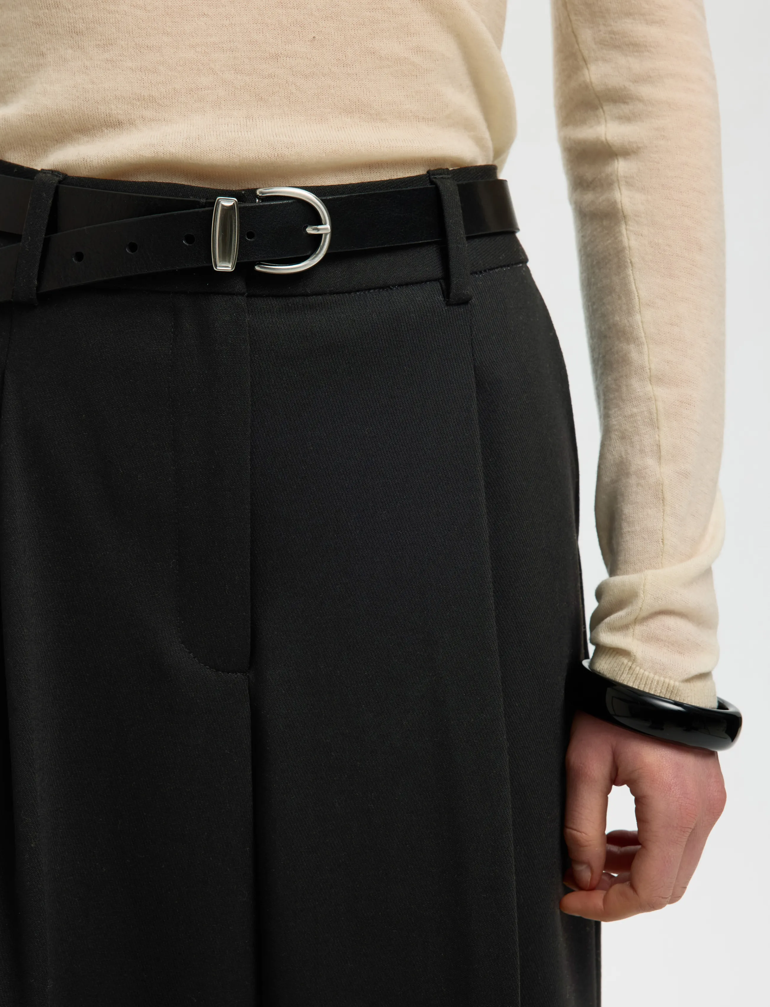 Selected - SLWWIDE MARA WOOL BLEND HW PANT NOOS - tailored trousers - black - 4