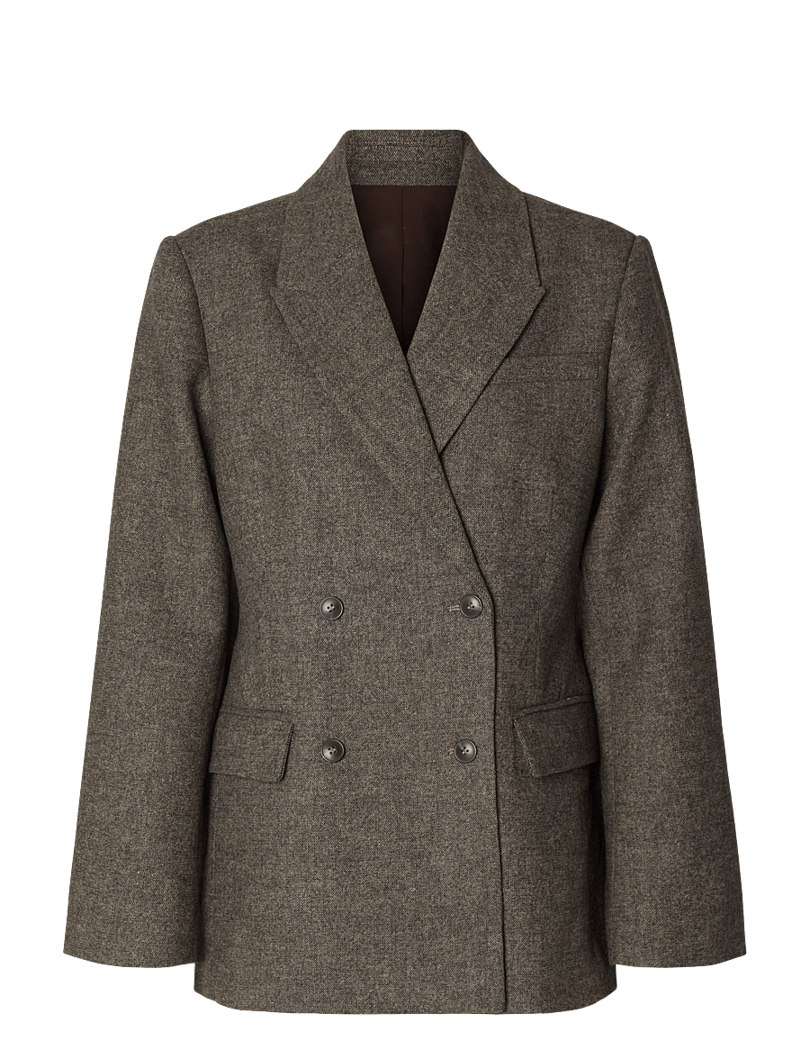 Selected - SLWREEDA WOOL BLEND DB BLAZER - double breasted blazers - brownie - 1