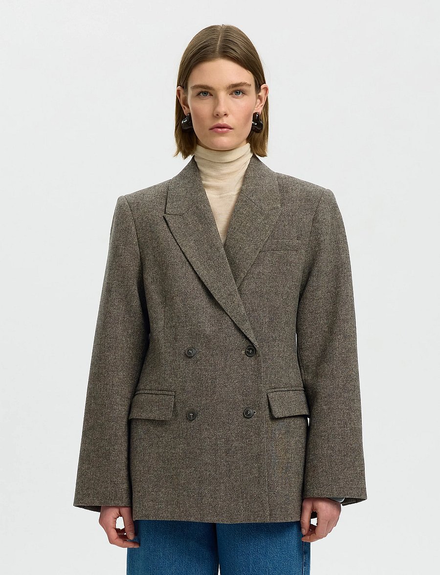Selected - SLWREEDA WOOL BLEND DB BLAZER - double breasted blazers - brownie - 0