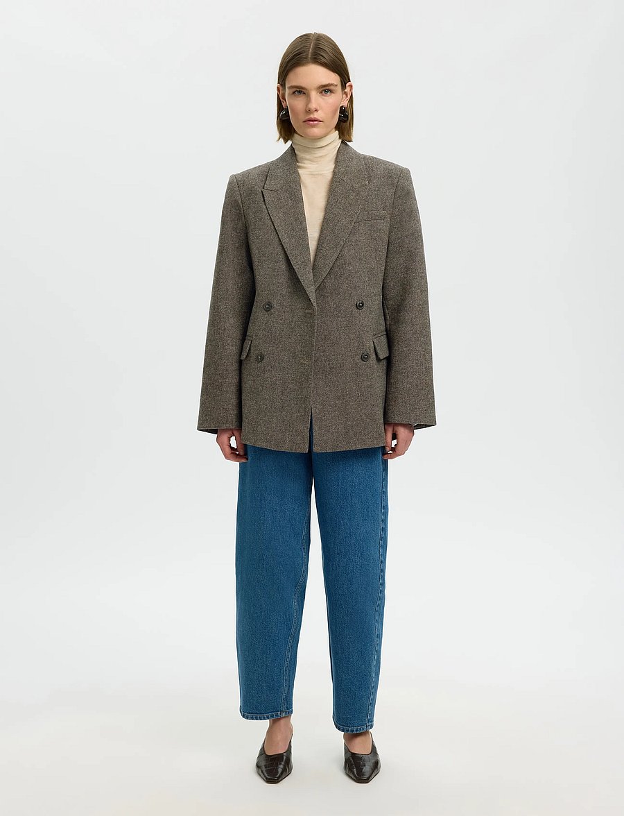Selected - SLWREEDA WOOL BLEND DB BLAZER - double breasted blazers - brownie - 3