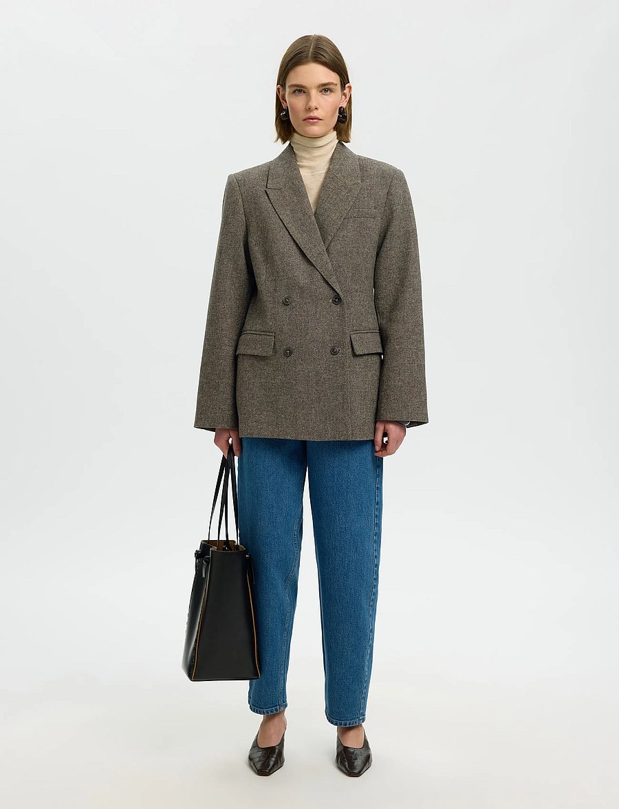 Selected - SLWREEDA WOOL BLEND DB BLAZER - double breasted blazers - brownie - 5