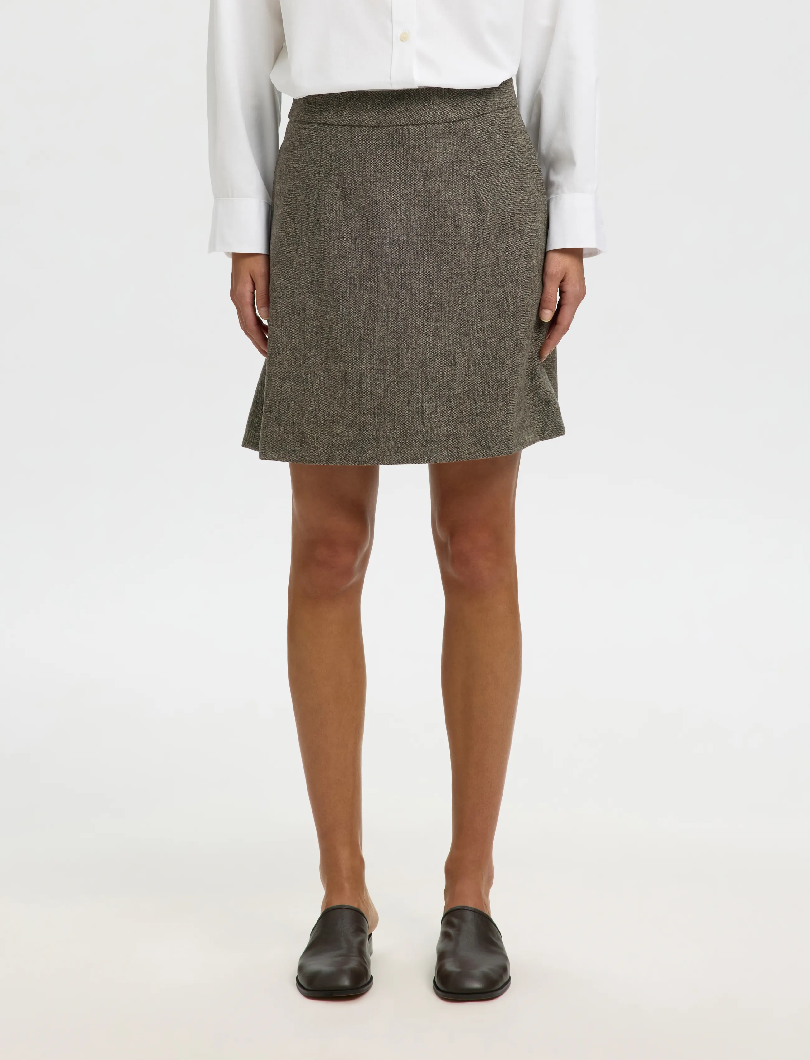 Selected SLWREEDA WOOL BLEND HW SHORT SKIRT NOOS - Nederdele - BROWNIE / brown