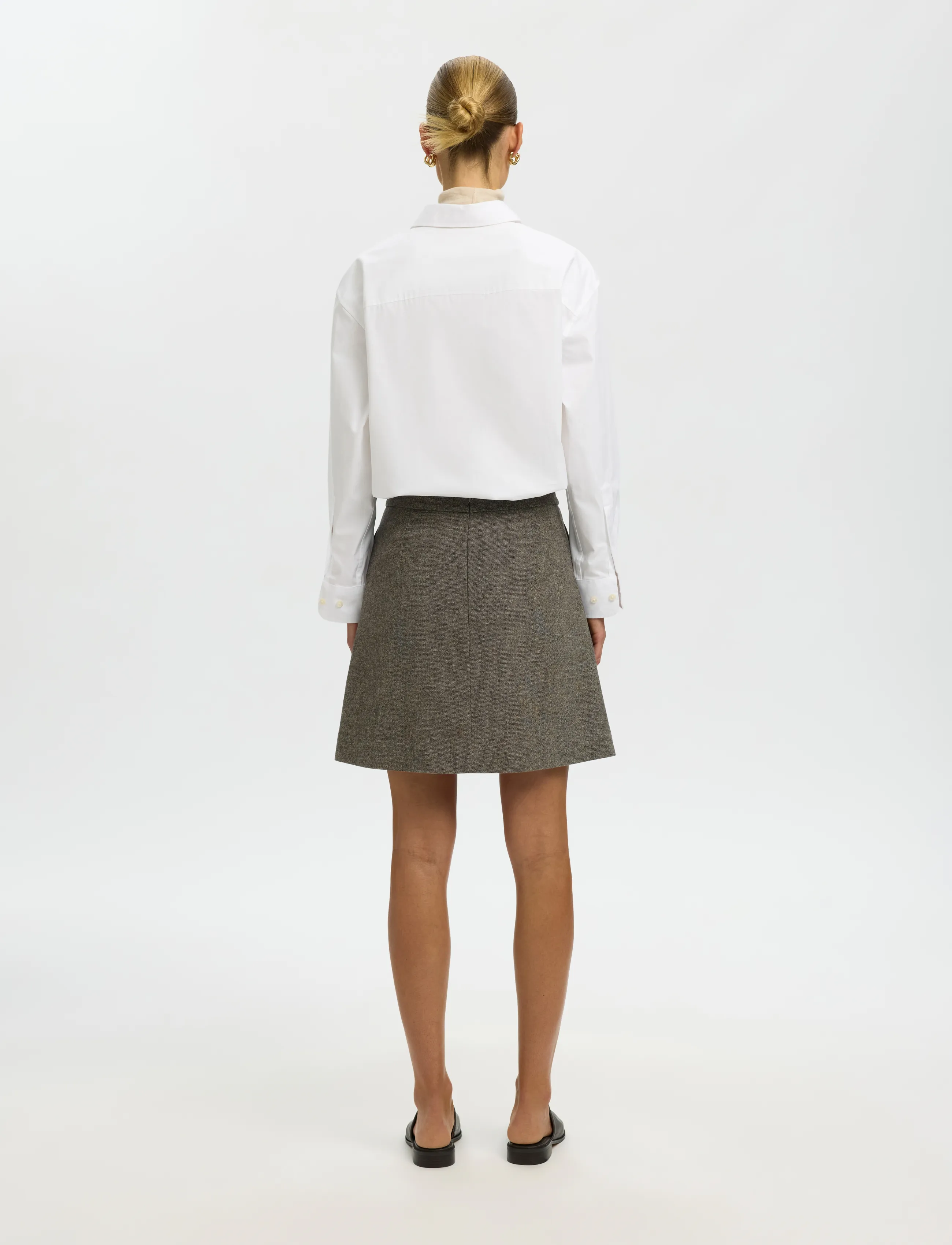 Selected - SLWREEDA WOOL BLEND HW SHORT SKIRT NOOS - korte nederdele - brownie - 2