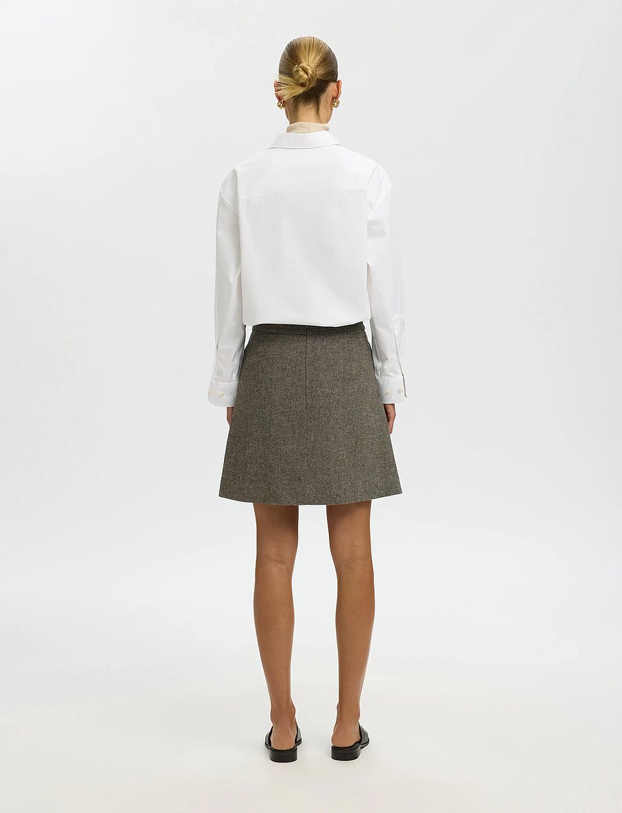 Selected - SLWREEDA WOOL BLEND HW SHORT SKIRT NOOS - korte nederdele - brownie - 2