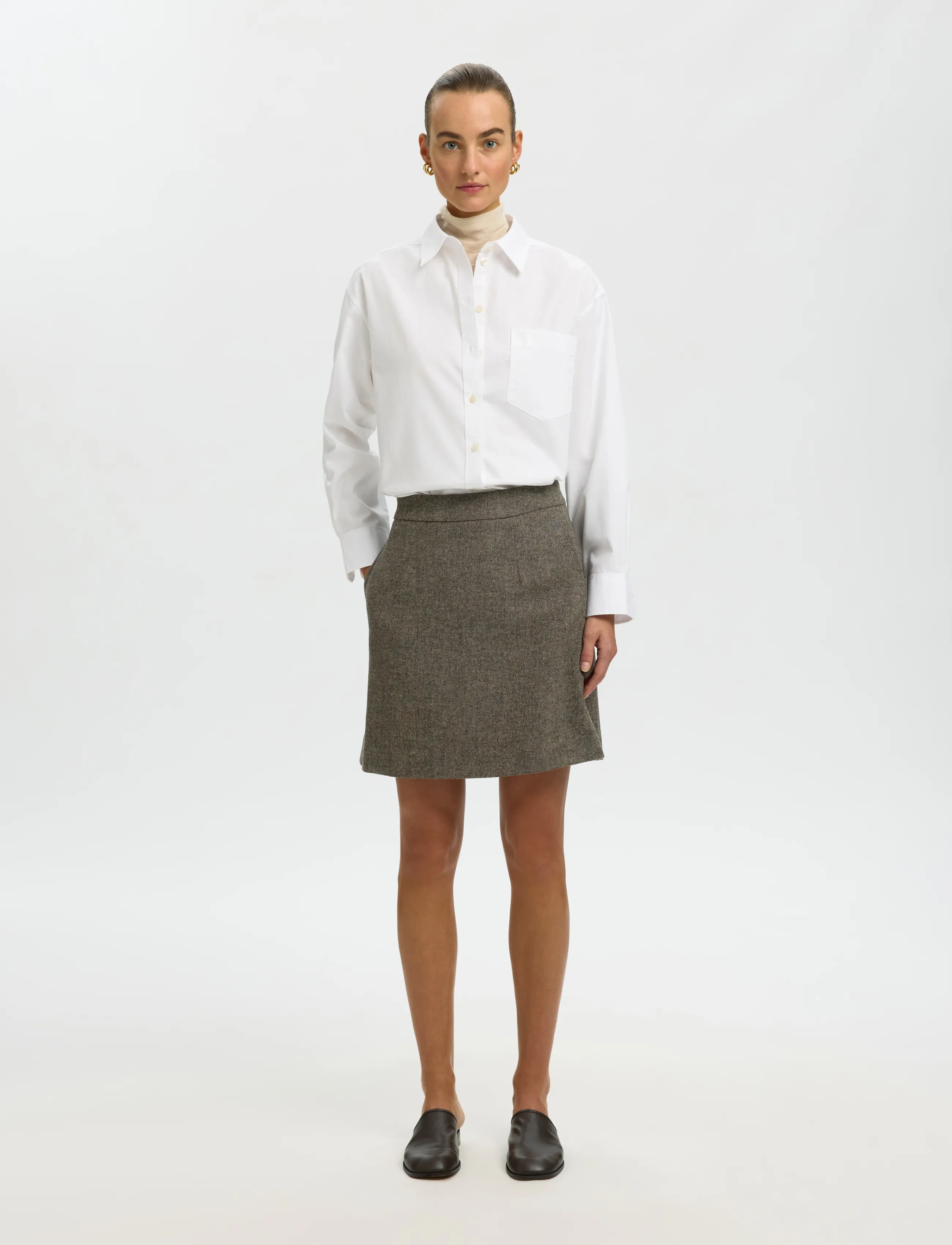 Selected - SLWREEDA WOOL BLEND HW SHORT SKIRT NOOS - korte nederdele - brownie - 3