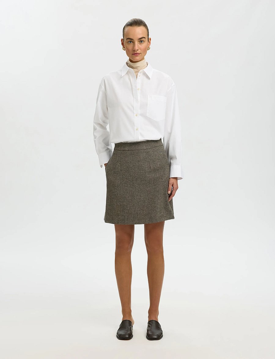 Selected - SLWREEDA WOOL BLEND HW SHORT SKIRT NOOS - korte nederdele - brownie - 3