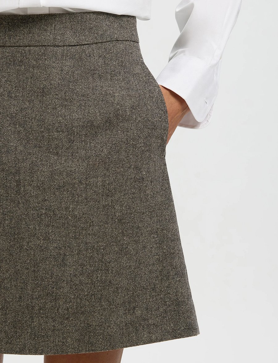 Selected - SLWREEDA WOOL BLEND HW SHORT SKIRT NOOS - korte nederdele - brownie - 4