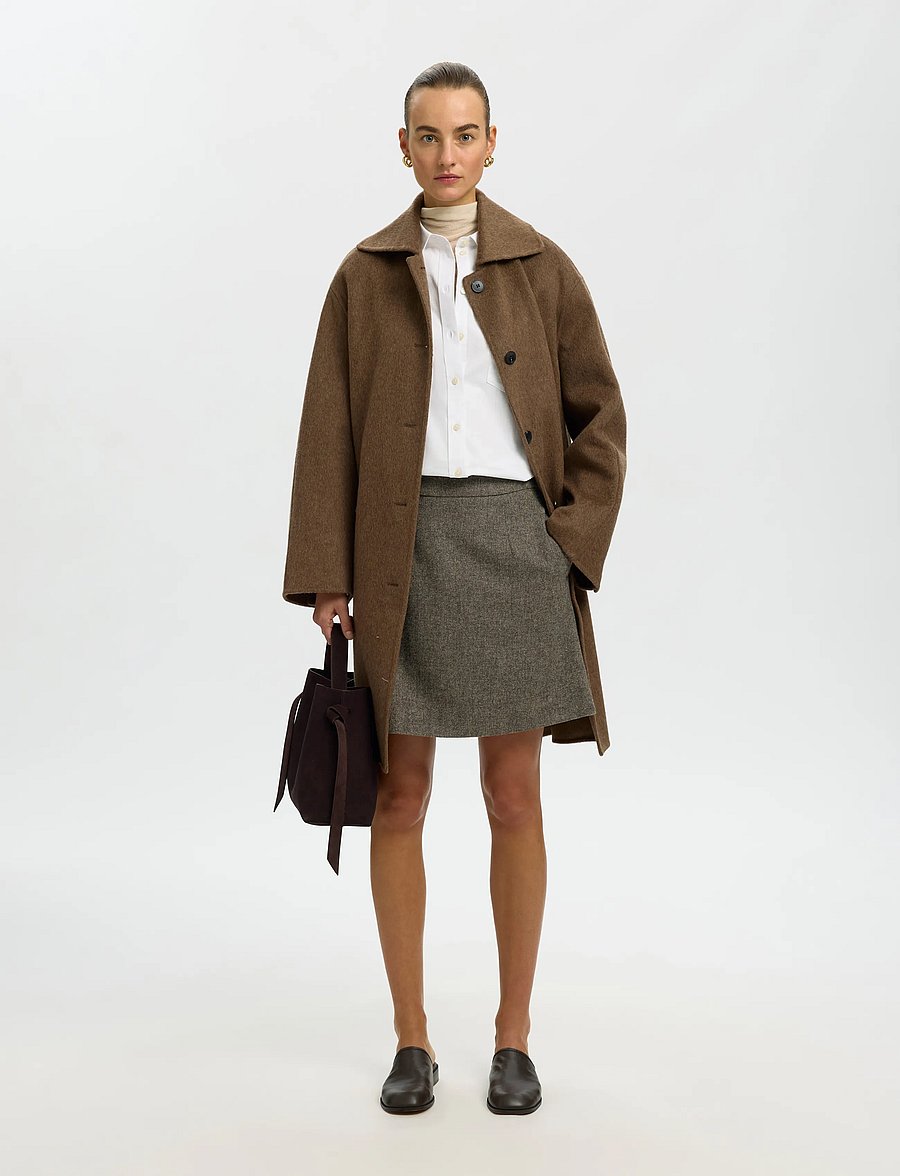 Selected - SLWREEDA WOOL BLEND HW SHORT SKIRT NOOS - korte nederdele - brownie - 5