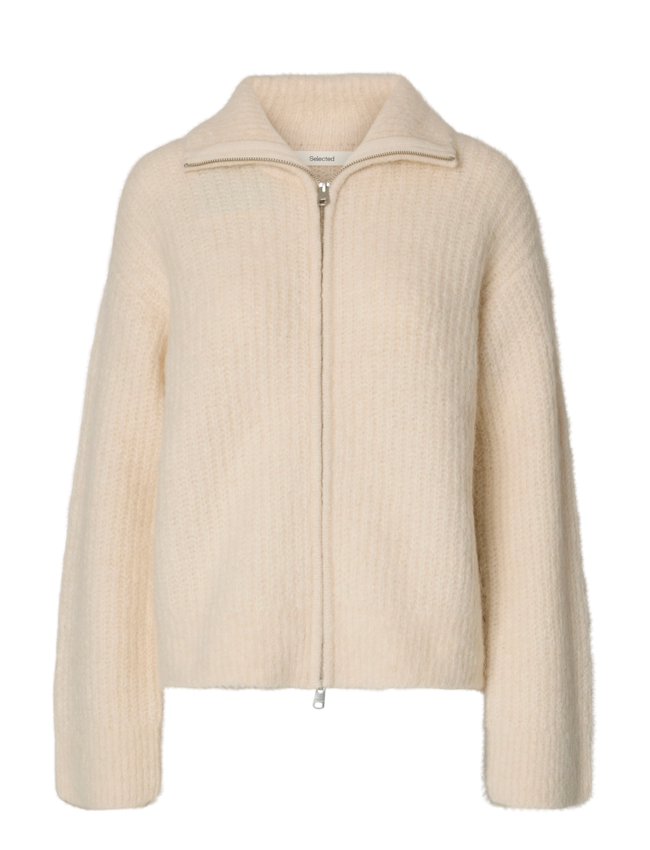 Selected SLWGABRIELLA LS KNIT ZIP CARDIGAN NOOS - Jacken - BIRCH / cream