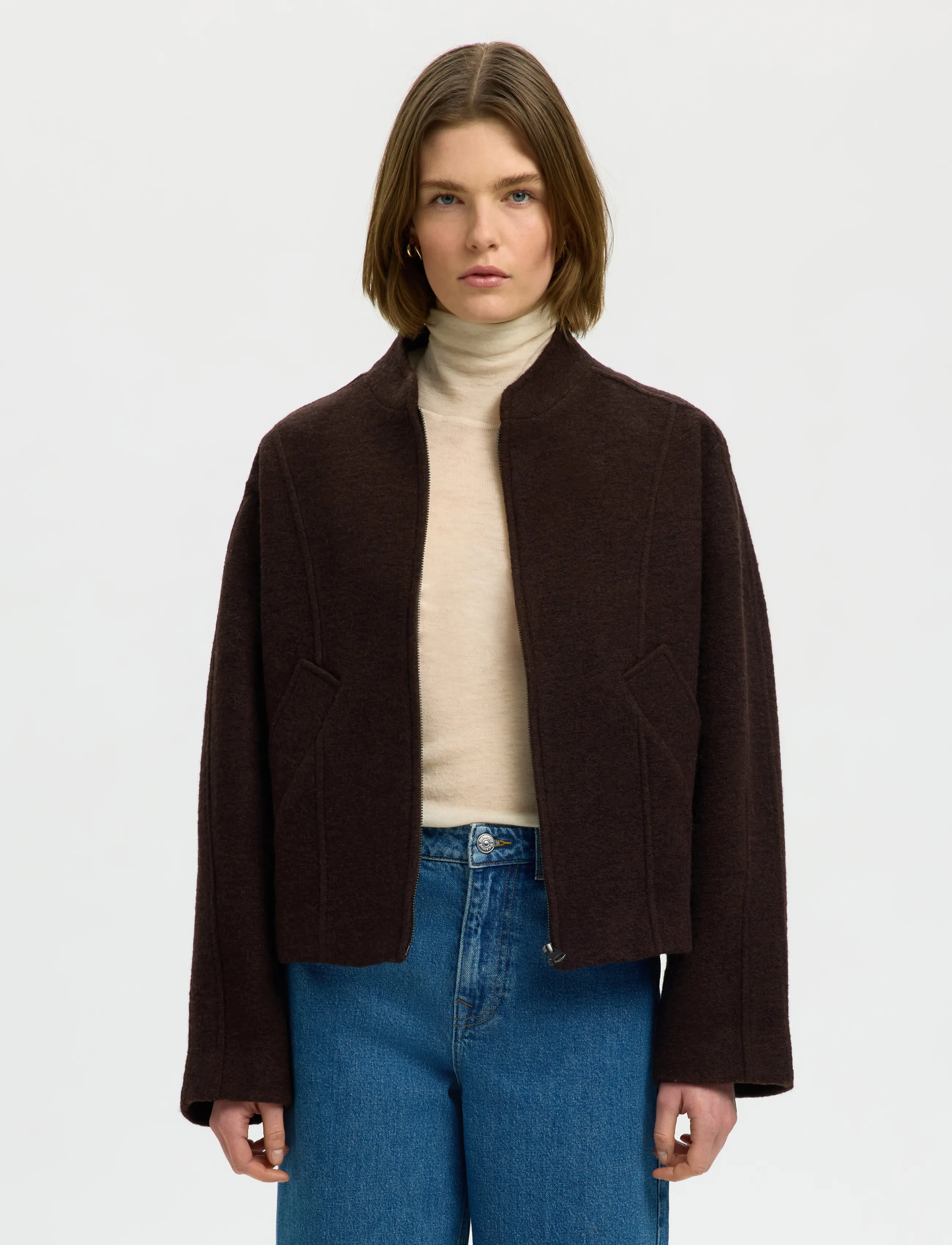 Selected SLWJACQUELINE WOOL BLEND JACKET NOOS - Jackor & Kappor - DELICIOSO / brown