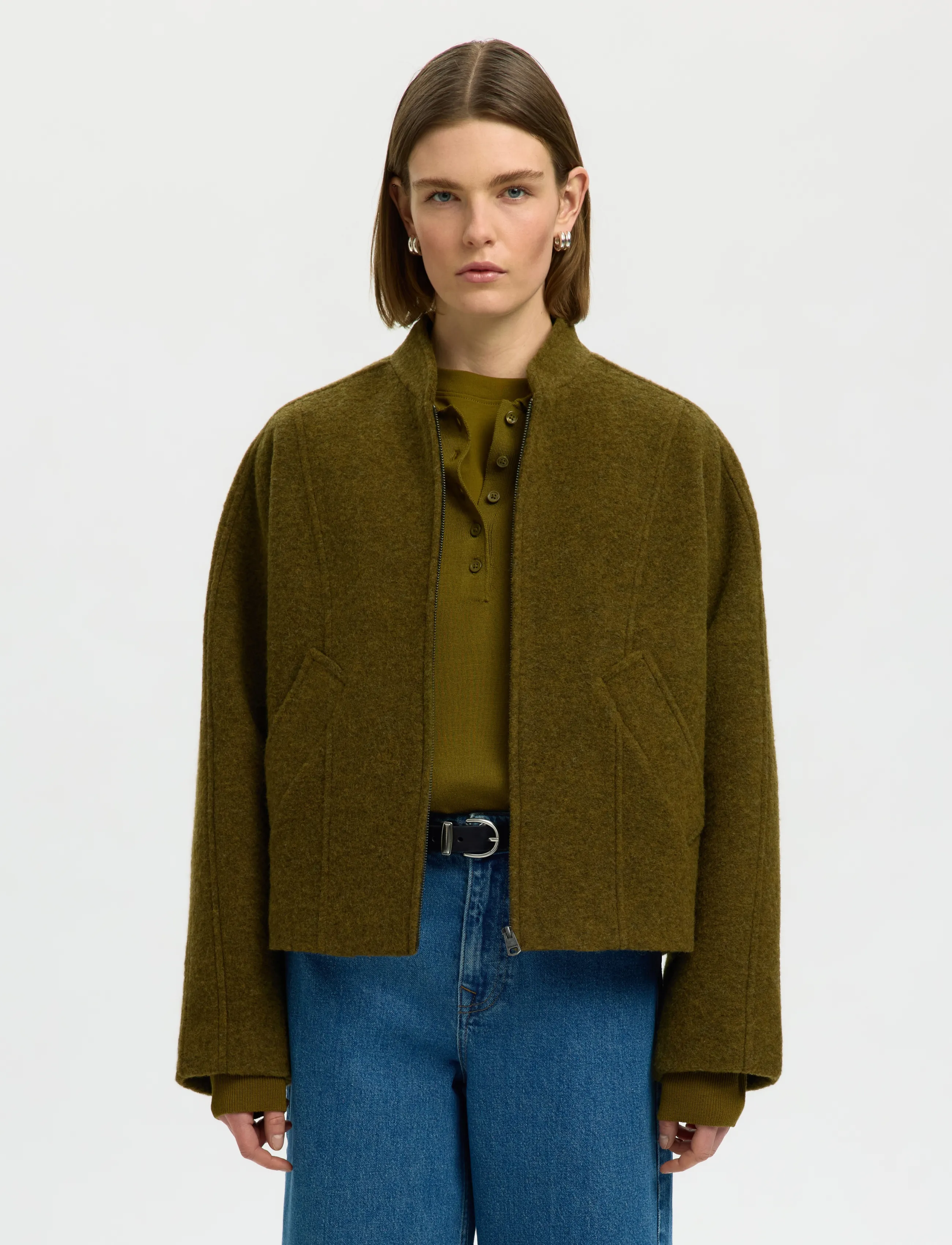 Selected SLWJACQUELINE WOOL BLEND JACKET NOOS - Jackor & Kappor - FIR GREEN / khaki/green