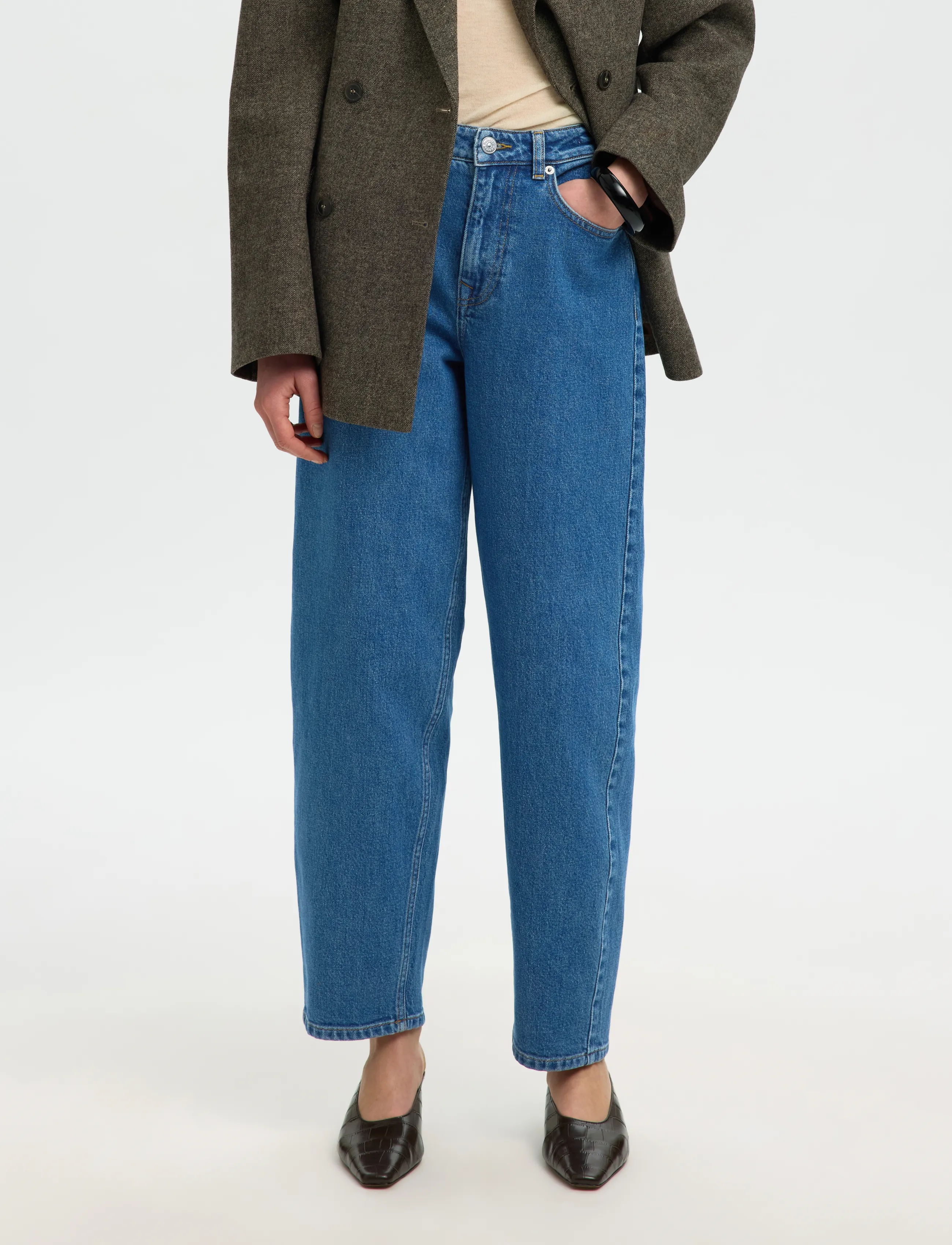 Selected SLWBARREL BEA-KORI HW JEANS NOOS - Kläder - MEDIUM BLUE DENIM / blue