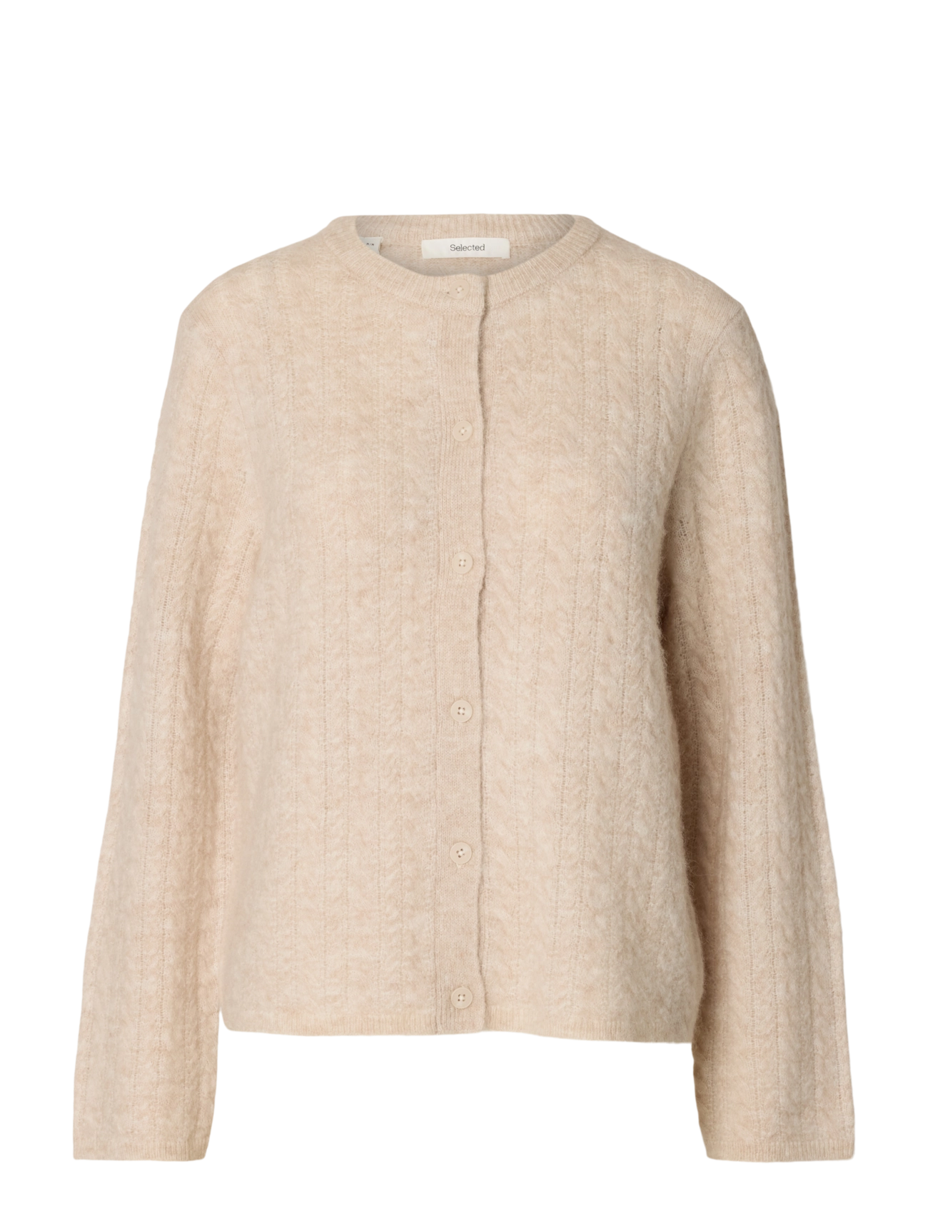 Selected SLWLULU NEW LS KNIT CABLE CARDIGAN NOOS - Cardigans - BIRCH / beige