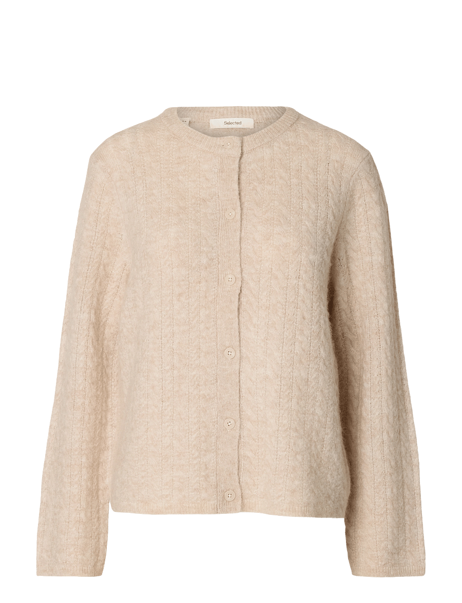Selected - SLWLULU NEW LS KNIT CABLE CARDIGAN NOOS - strickjacken - birch - 1