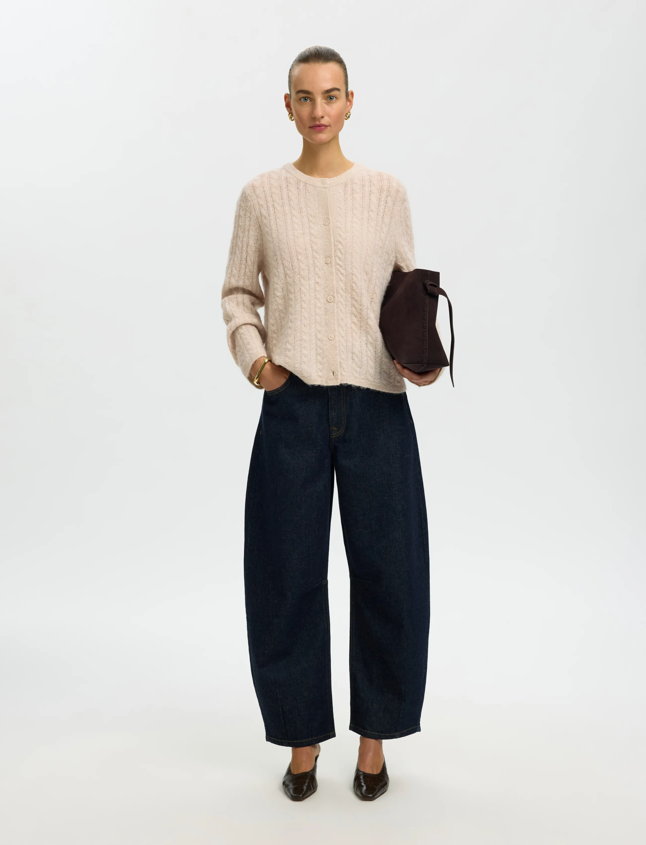 Selected - SLWLULU NEW LS KNIT CABLE CARDIGAN NOOS - strickjacken - birch - 3