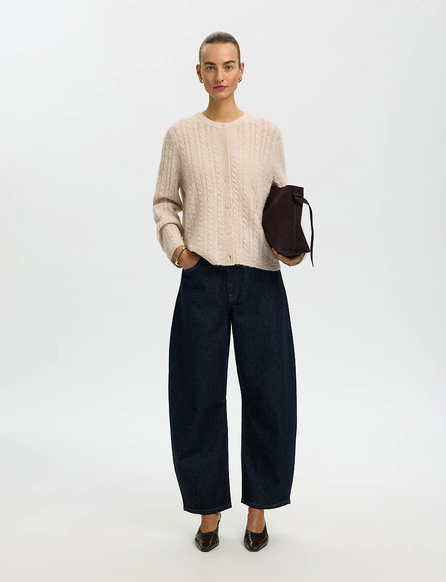 Selected - SLWLULU NEW LS KNIT CABLE CARDIGAN NOOS - strickjacken - birch - 3