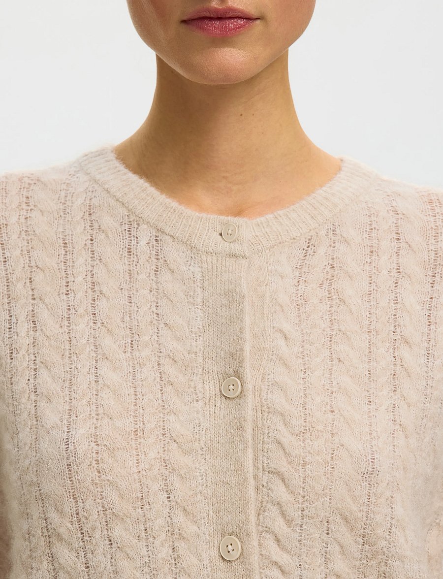Selected - SLWLULU NEW LS KNIT CABLE CARDIGAN NOOS - strickjacken - birch - 4