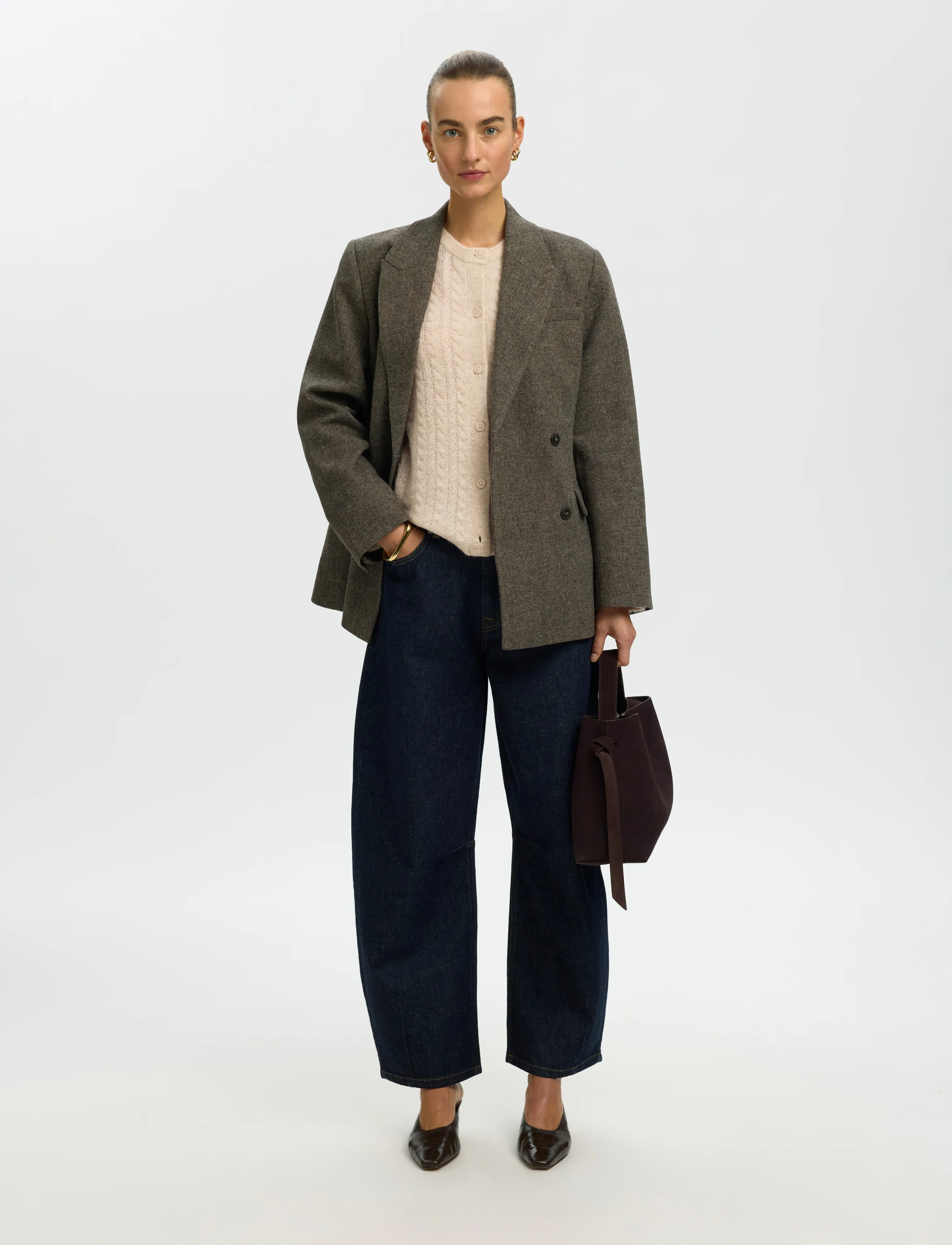 Selected - SLWLULU NEW LS KNIT CABLE CARDIGAN NOOS - strickjacken - birch - 5