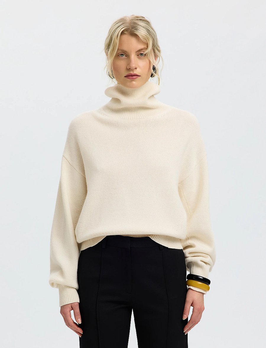 Selected - SLWELLIE LS KNIT ROLL NECK - striktrøjer - egret - 0
