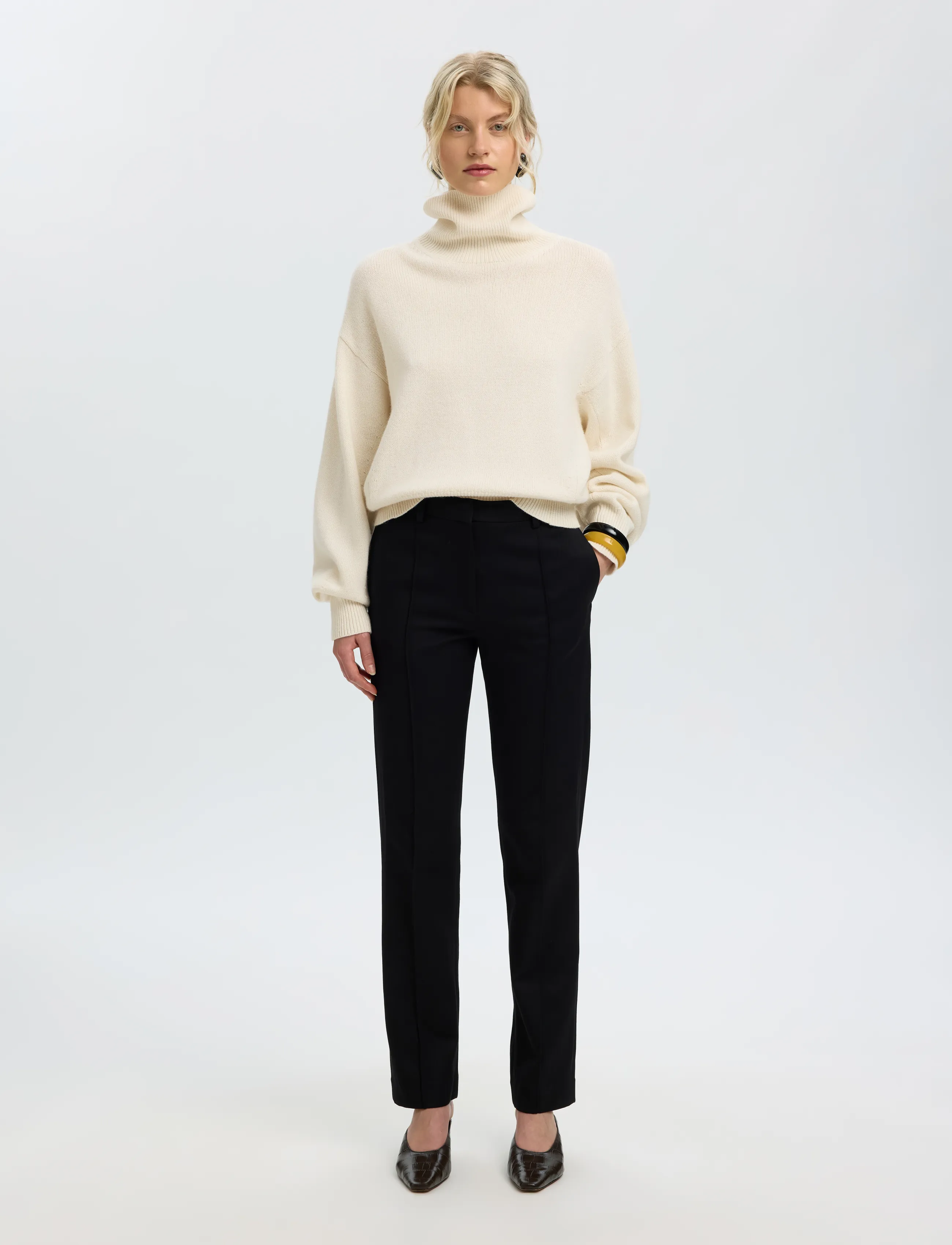 Selected - SLWELLIE LS KNIT ROLL NECK - striktrøjer - egret - 3