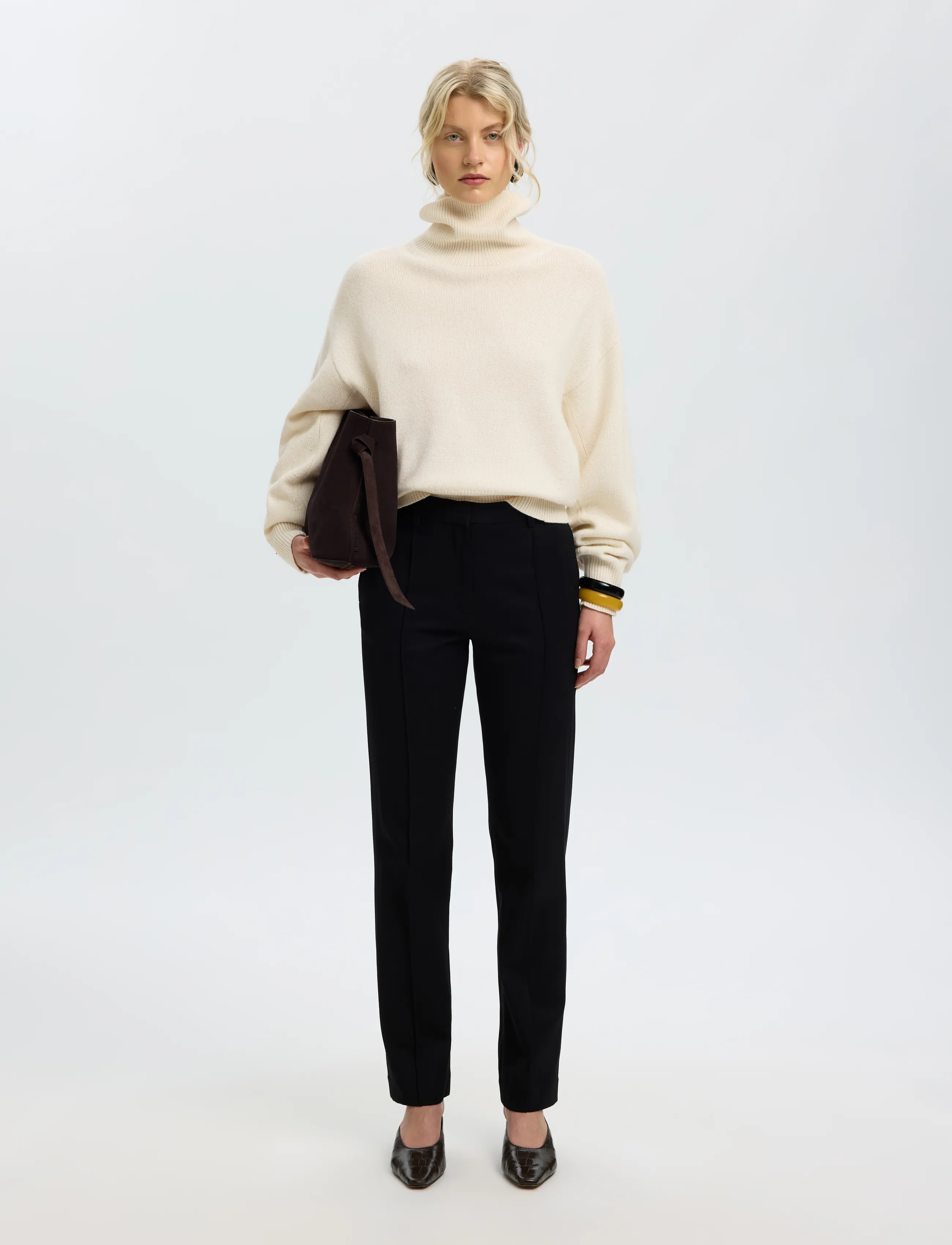 Selected - SLWELLIE LS KNIT ROLL NECK - striktrøjer - egret - 5