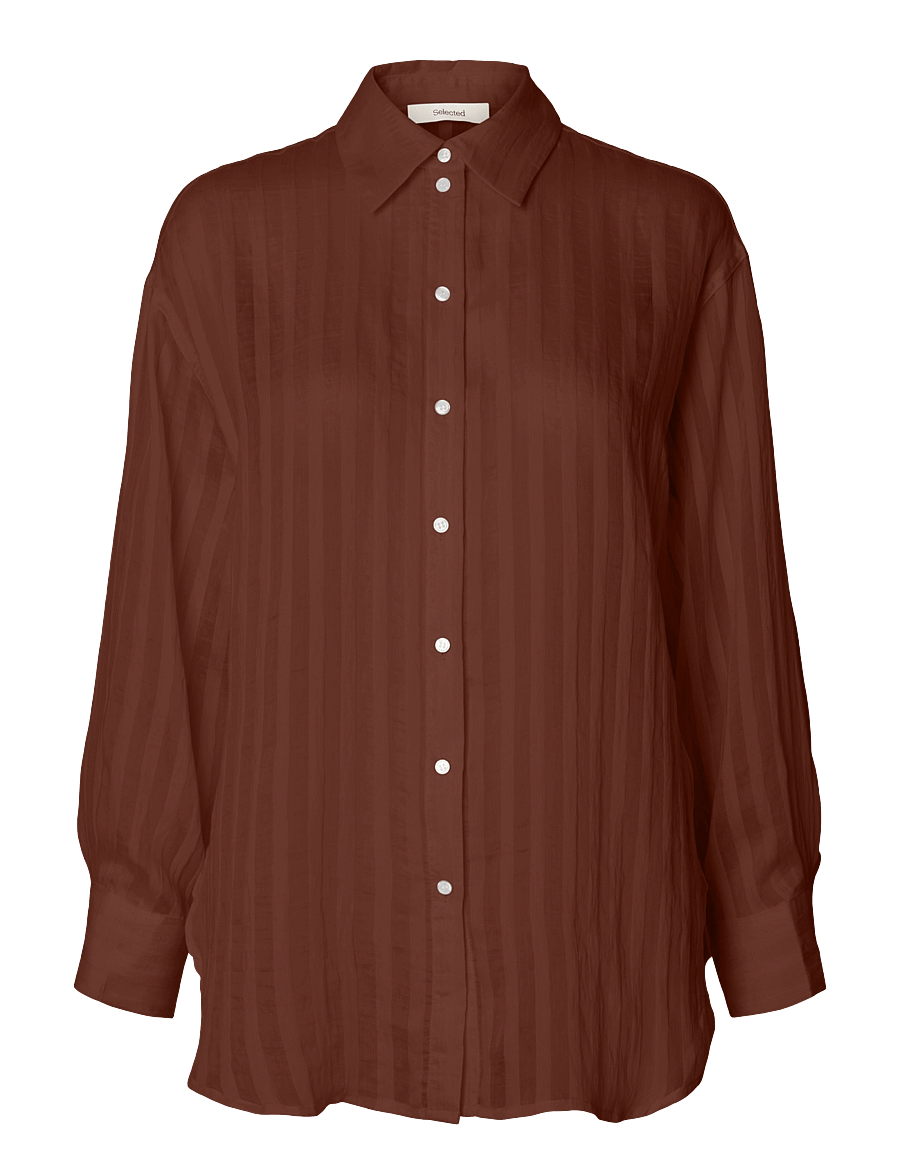 Selected - SLFTORAN OVERSIZED LS STRIPED SHIRT B - långärmade skjortor - cherry mahogany - 0